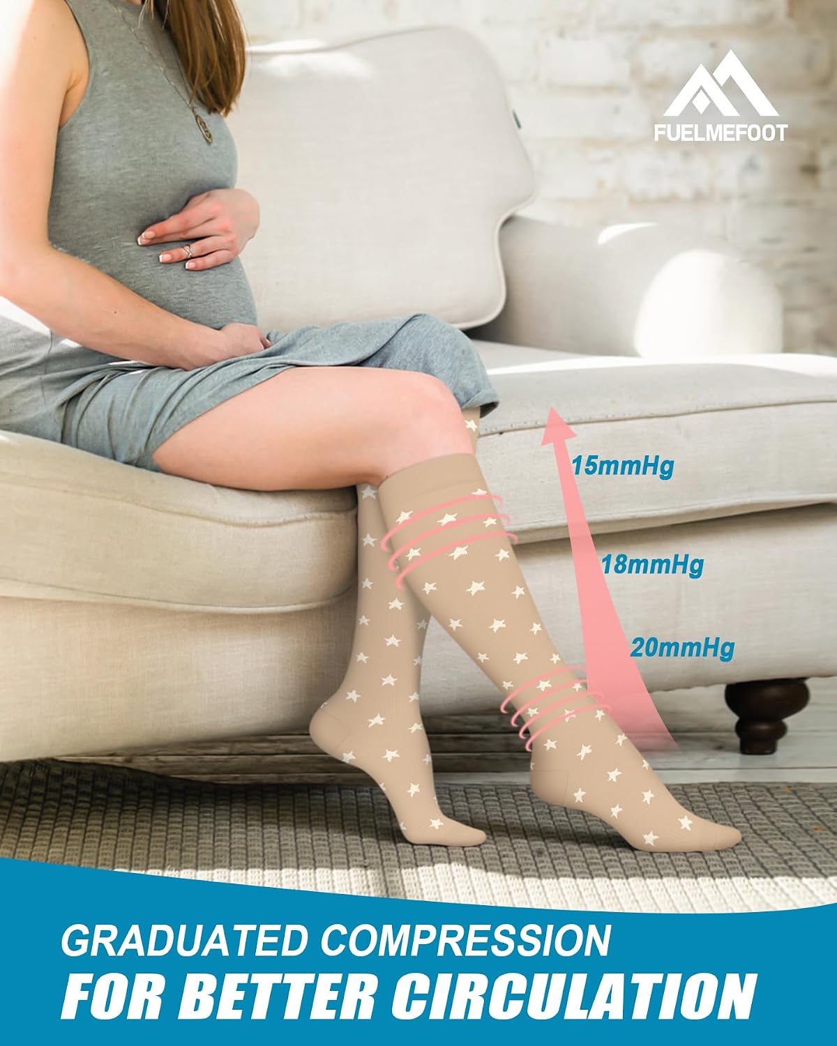 6 Pairs Compression Socks for Women & Men 15-20mmHg Knee High Socks image 5