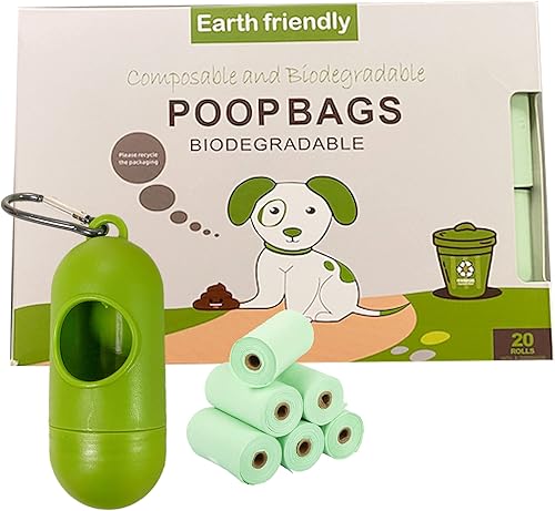 300 bolsas para excrementos de perro a prueba de fugas, fabricadas con almidón de maíz biodegradables en 90 días, 100% compostables, 20 rollos, 15
