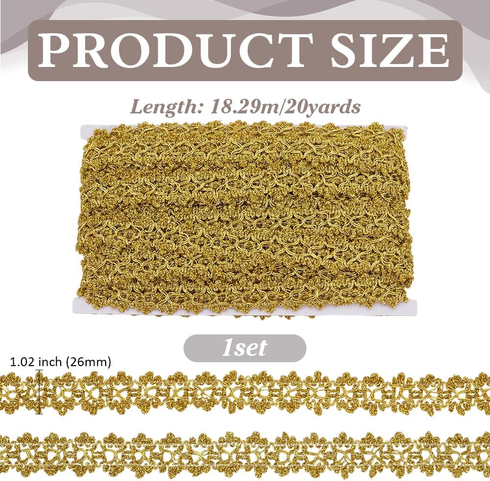 FINGERINSPIRE 20 Yards Metallic Braid Trim Gold Flower Shape Lace Ribbon 1" Embellishment Lace Trim for Christmas Holiday Decoration Wedding DIY Clothes Accessories Jewelry Crafts Sewing