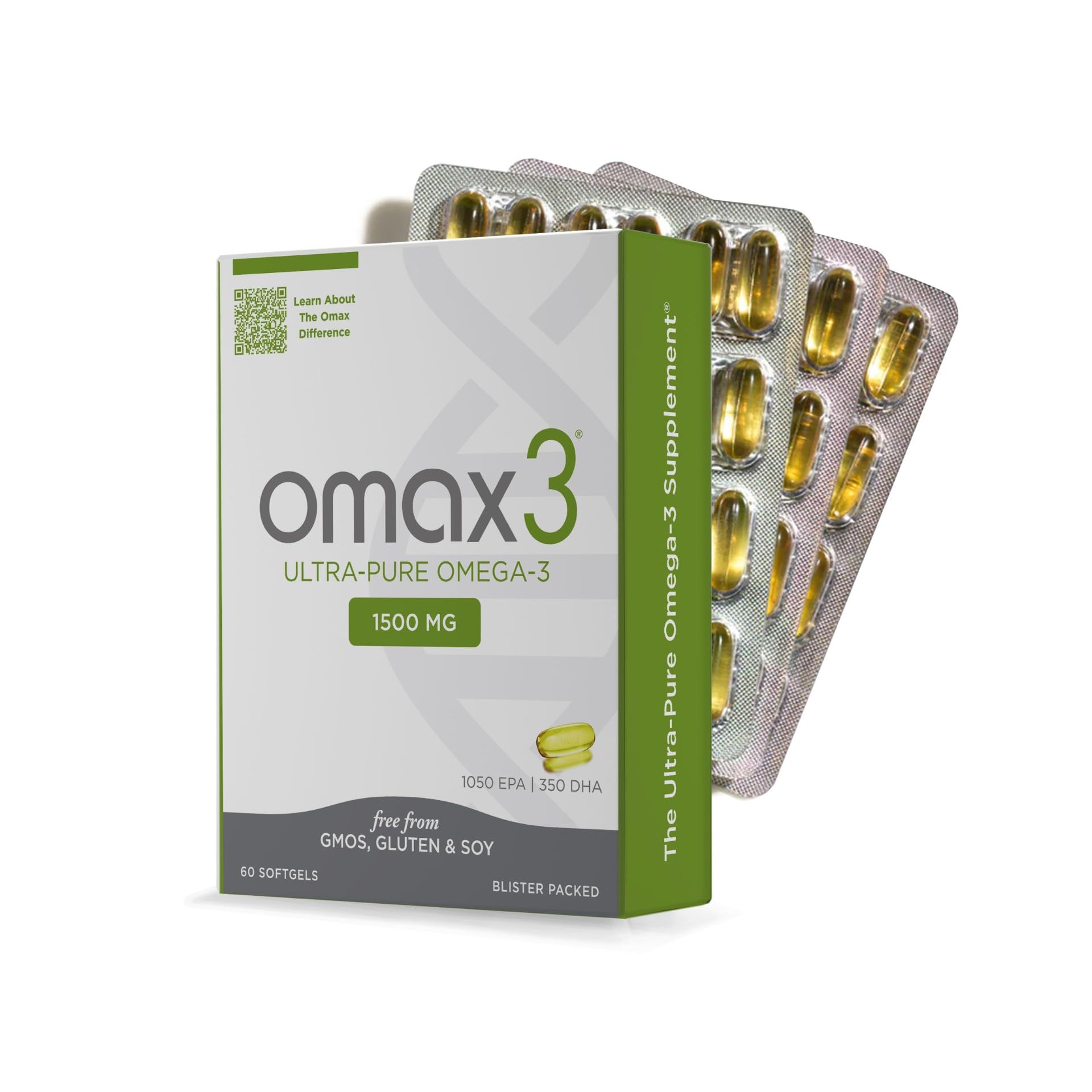 Omax3 Natural Omega 3 Fish Oil Pills 1500 MG EPA DHA - Omega3 Fatty Acid Supplements- Gluten Free, Wild Caught, Non GMO, 30-Day Supply Blister Packed (1 Box)
