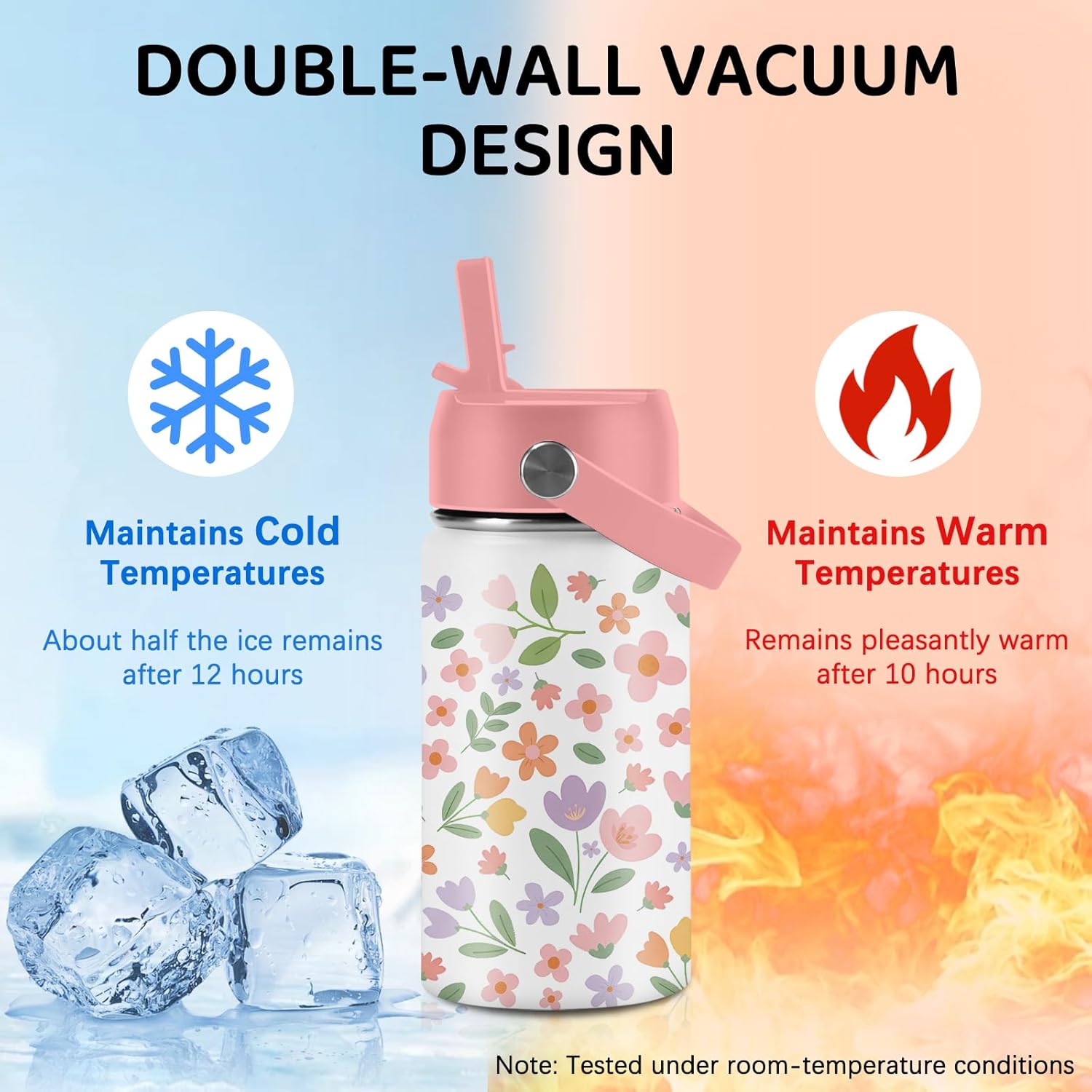 Flower Water Bottle for Son & Daughter, Stainless Steel Insulated Tumbler with Straw Lid and Handle, 12oz Reusable Leak-Proof Bottle for Sports - Image 4