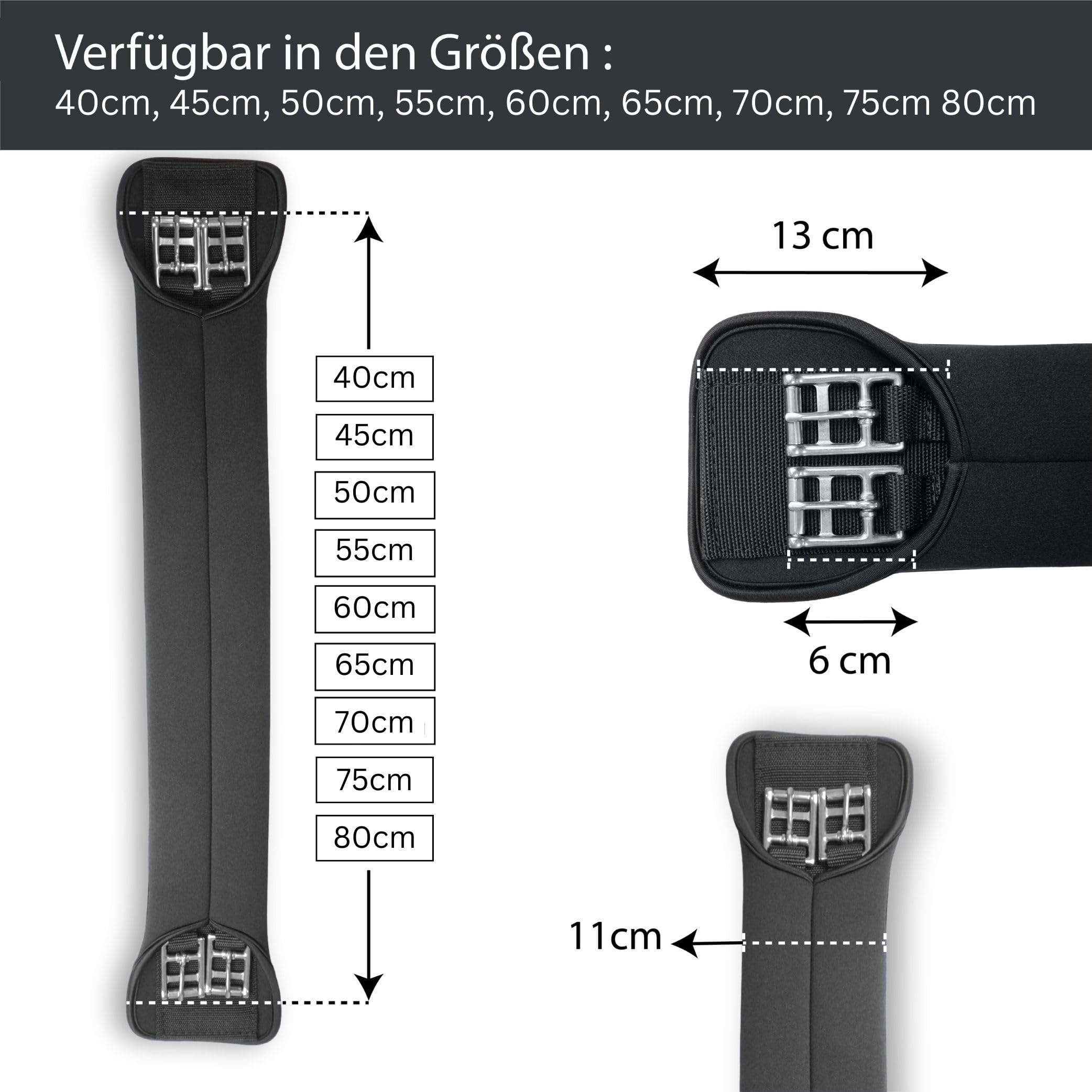 Sattelgurt aus Neopren Kurzgurt Pferd, geeignet als Dressur Sattelgurt Bauchgurt Pferd, Neoprengurt in schwarz (Schwarz, 45cm)