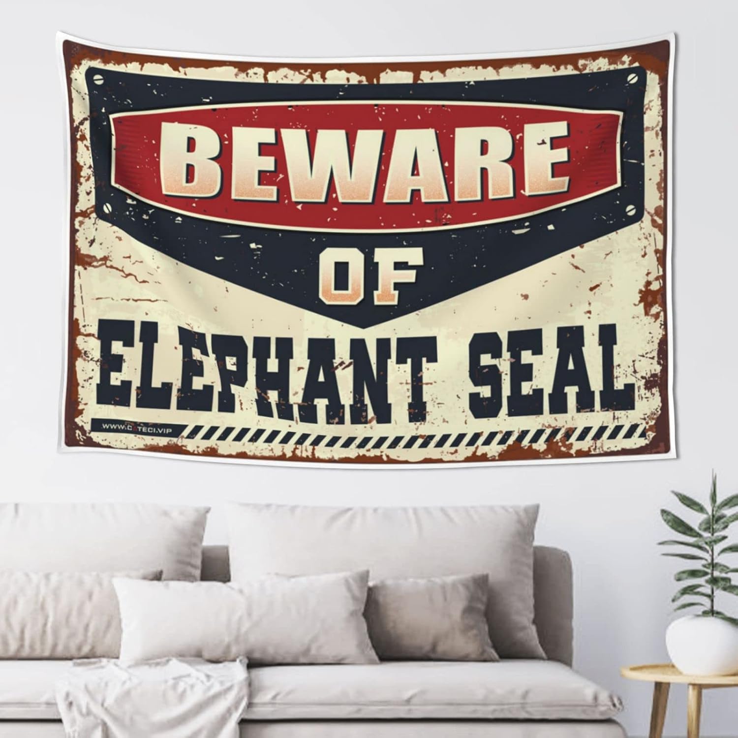 MUXISTRO Funny Home Decor Beware Of Elephant Seal Tapestry Tapestrys Door Decorations For Bedroom(75X100CM)