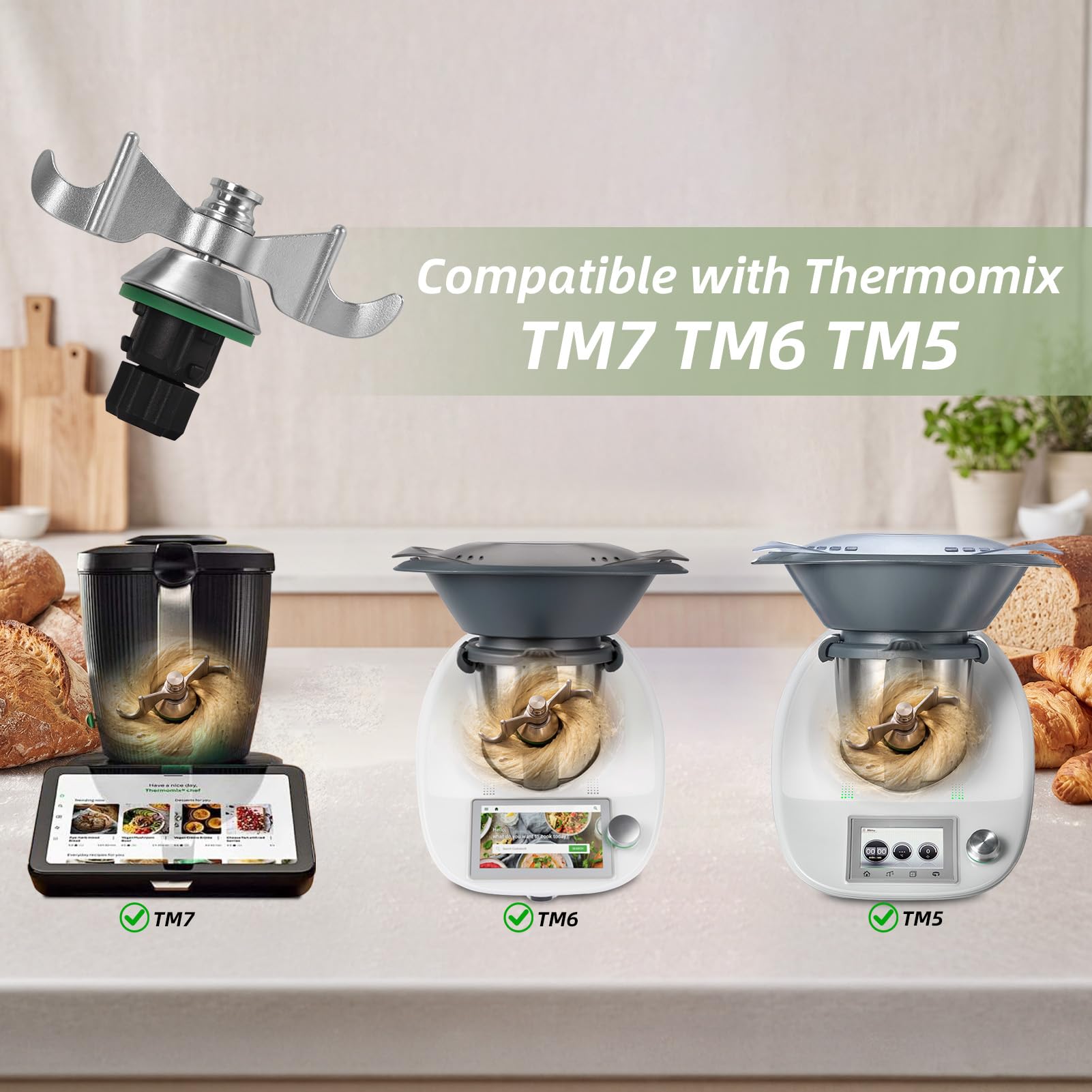 EYMPEU Nóż do ciasta do Thermomix TM5/TM6/TM7 – Obejmuje 1 uszczelkę + 1 szczotkę czyszczącą, stal nierdzewna 304 – Kompatybilny z TM5/TM6/TM7 – Część zamienna i akcesorium