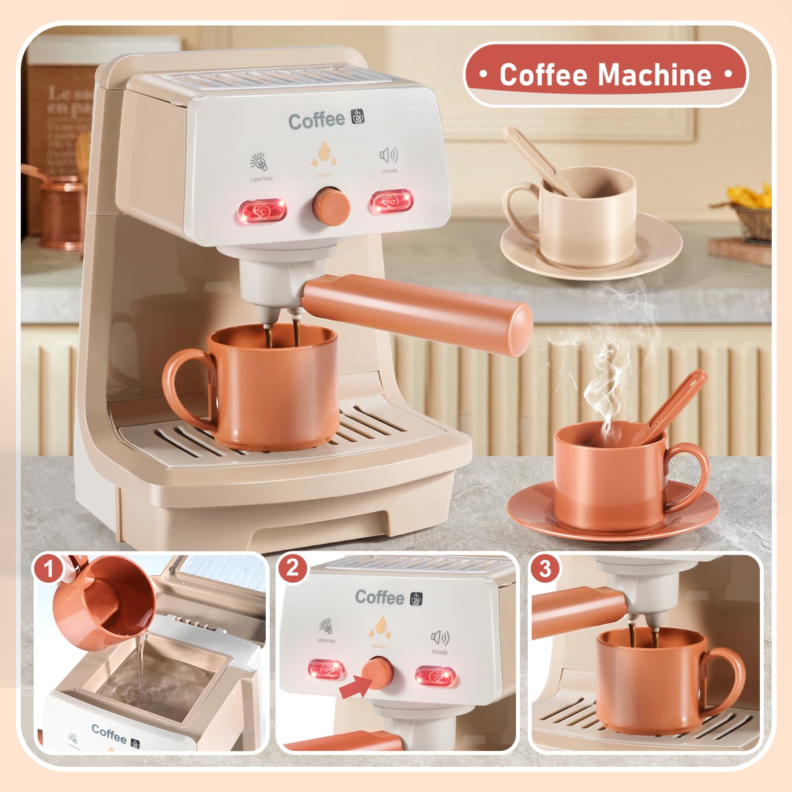 Cucina giocattolo per bambini con macchina del caffe e accessori, utensili e giochi per bambini 3 anni, regalo perfetto bambina e bambino 3 4 5 6 7 8 anni