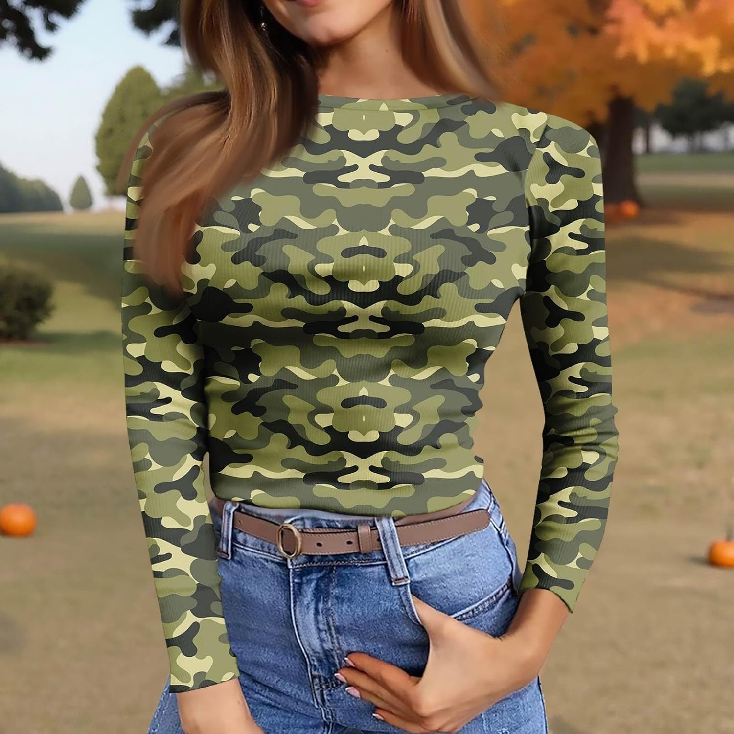 Women's Long Sleeve Tops, Rib Knit Slim Fit Basic Tee Shirts Spring Casual Crewneck T-Shirt, S-2XL