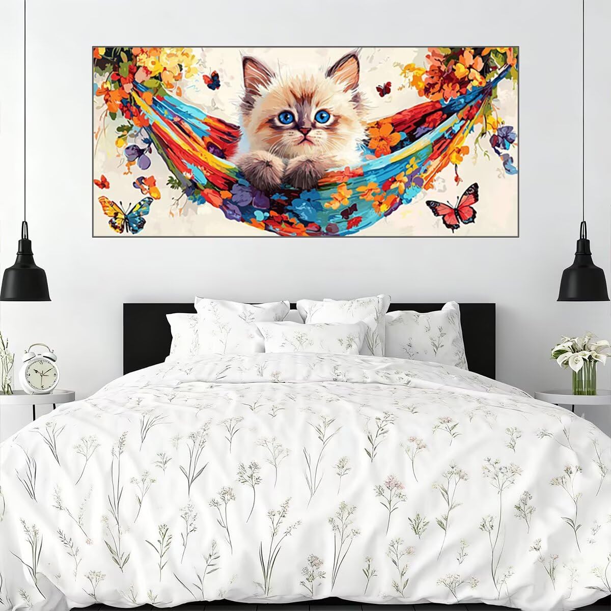 Paint by Numbers Gatto, Dipingere con i Numeri Adulti Farfalla, Fai Da Te Quadri da Dipingere Numerati, Kit di Pittura Acrilica per Principianti, Hobby Creativi Adulti, Decorazioni Casa 220x100cm P-21