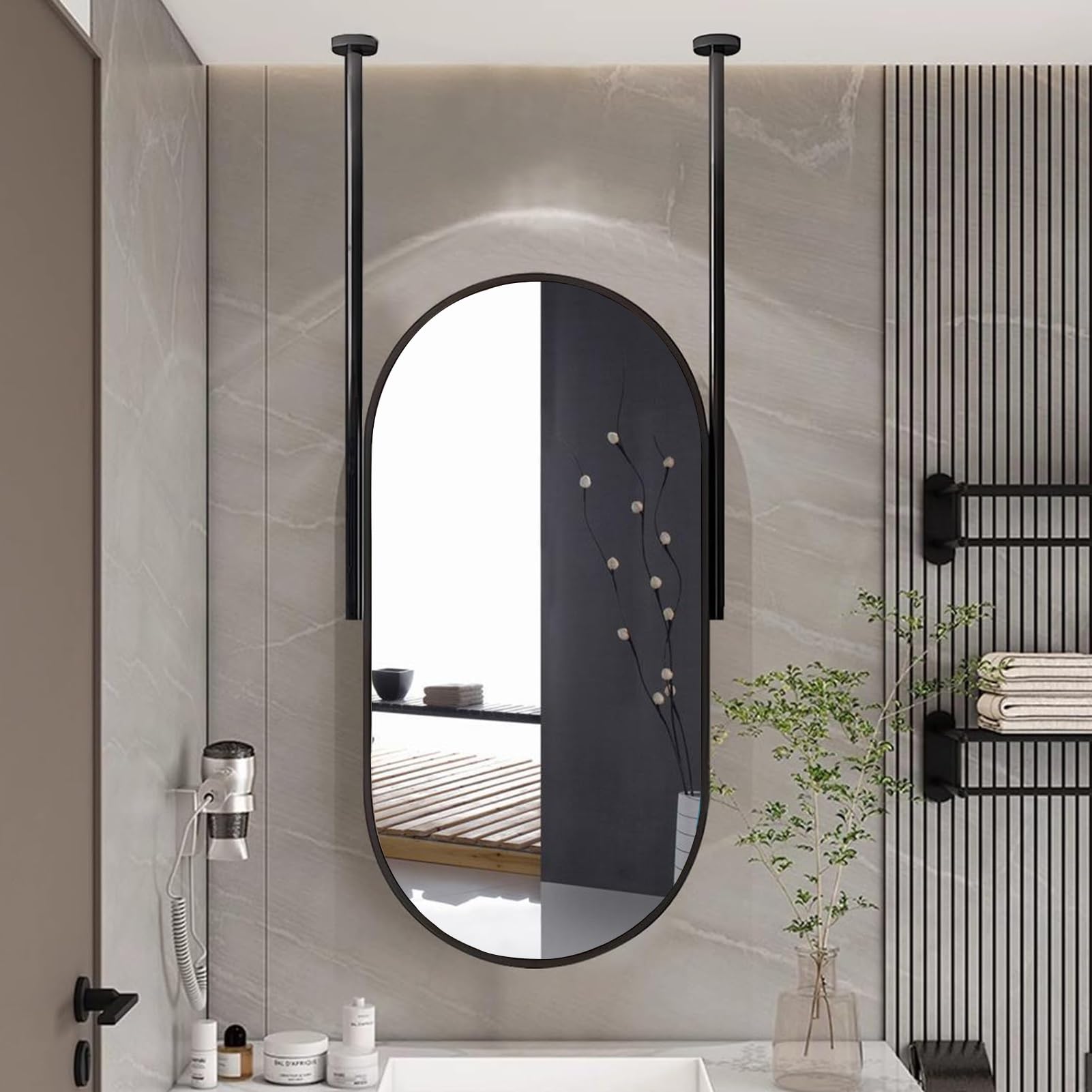 FGXHHS , Black Metal Framed with Customizable Double Ceiling Rods, HD Vanity Mirror for Bedroom or Living Room Vertical Mount Decor (Size : 40x70cm)