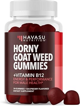 Horny Goat Weed Gummies with Vitamin B12, Raspberry Flavor, 30 Count | 30 Count, Vegetarian-Friendly, Non-GMO, Pectin-Based Gummies for Energy and Endurance Support, Raspberry Flavor, 15 Servings