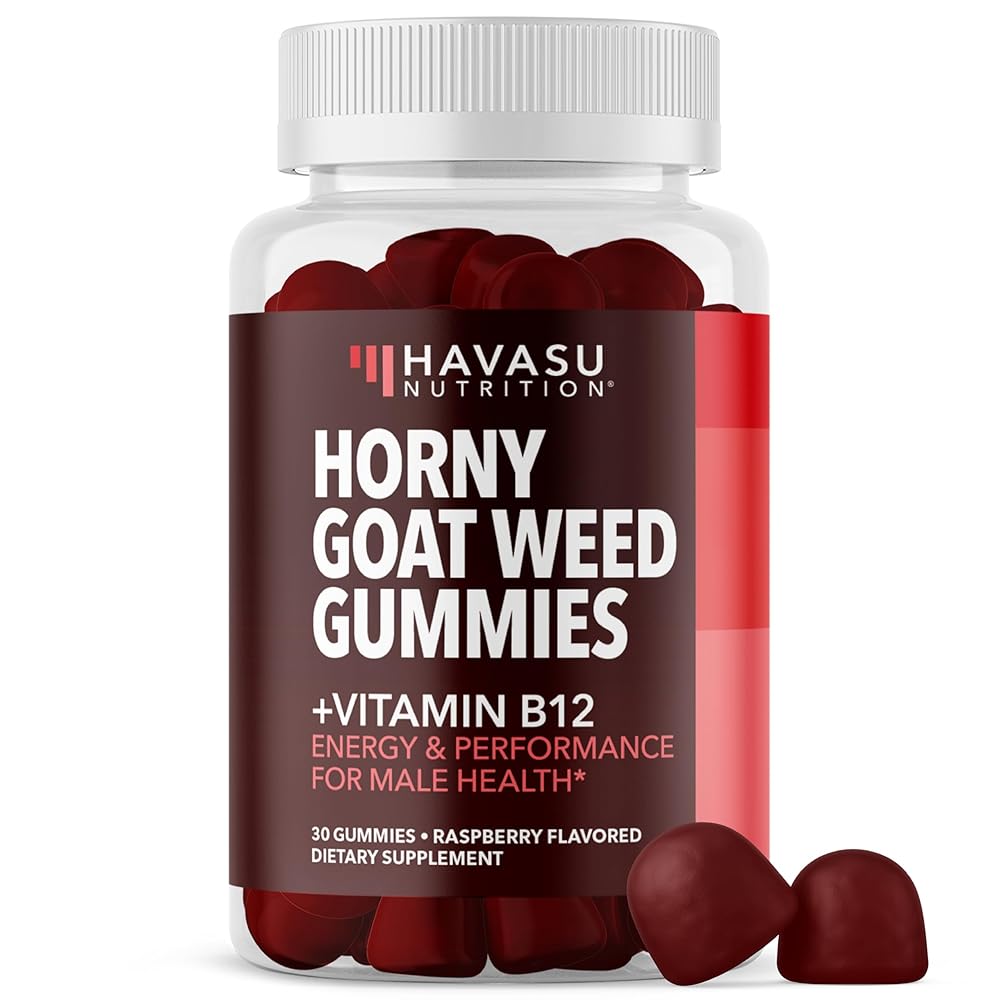 Horny Goat Weed Gummies with Vitamin B12 - Energy, Endurance & Performance Support for Male Health - 30 Count - Vegetarian-Friendly, Non-GMO, Pectin-Based - Raspberry Flavor, 15 Servings