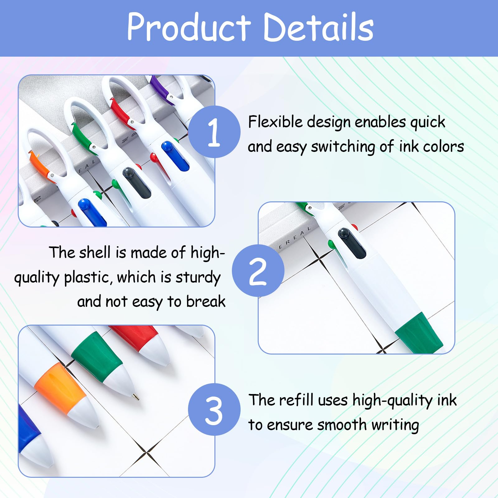 Scettar 14-Piece 4-Color All-in-One Pen with Buckle Keychain, Multicolor Writing Set for Office School, Students, Adults - Image 3