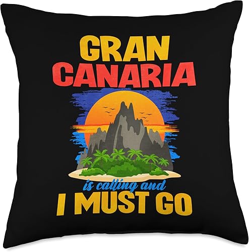Vista 4 de Gran Canaria Design Gran Canaria is Calling and I Must Go Throw Pillow, 16x16, Multicolor