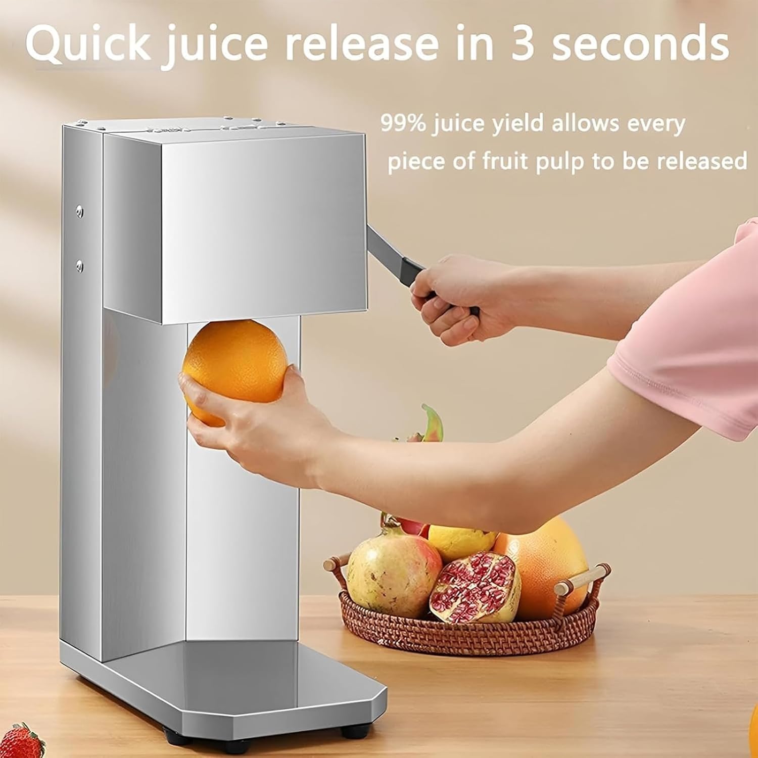 Electric Stainless Steel Citrus Squeezer,10W Orange Juicer Squeezer,3s Effortless Juicing,99% Juice Yield,w/Foot Pads,for Oranges