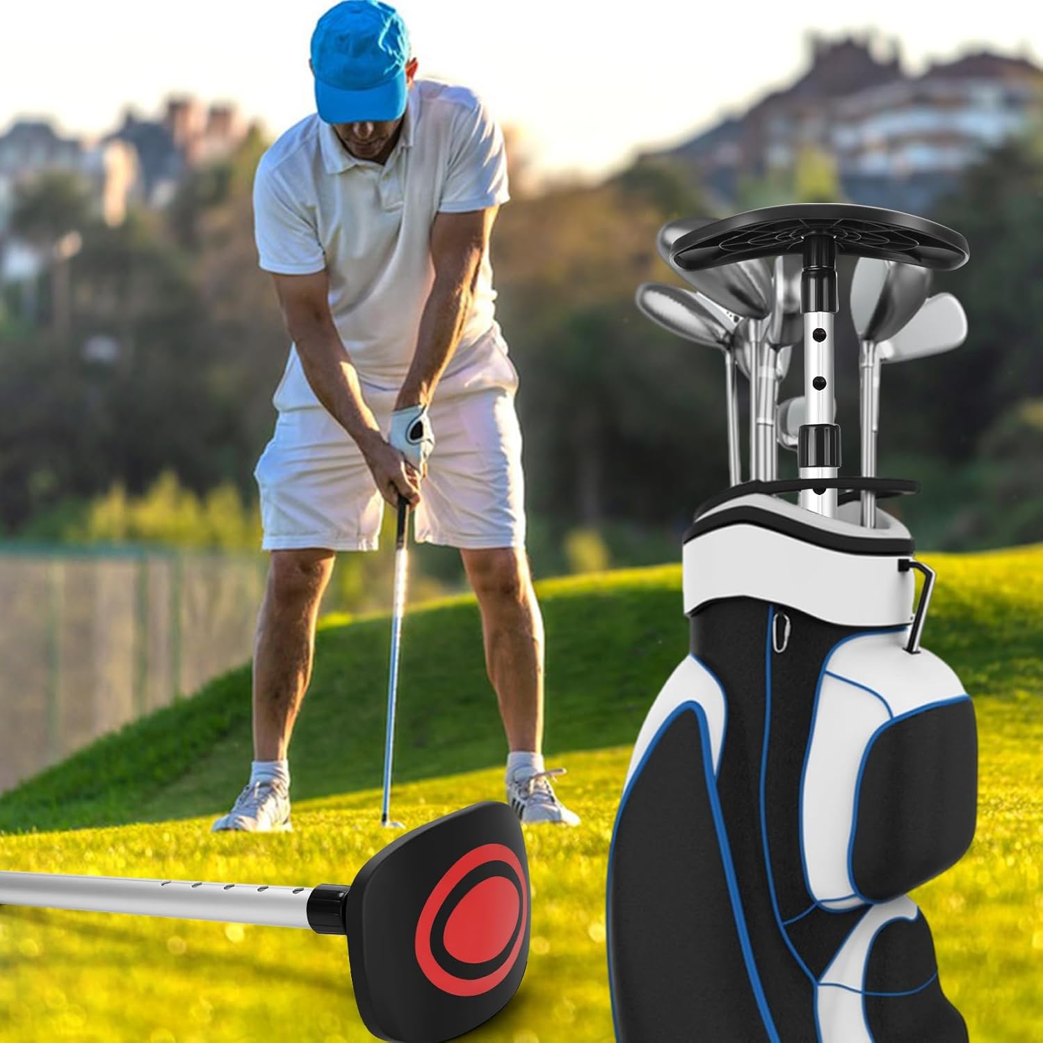 GearRoot Portable Golf Travel Bag Support Pole, Umbrella Anti-Impact Support Cover Protector and Aluminum Alloy Rod, Golf Club Travel Bag Support System Protect Club