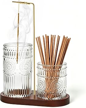 2 in 1 Incense Holder for Sticks, Vintage Glass Incense Burner