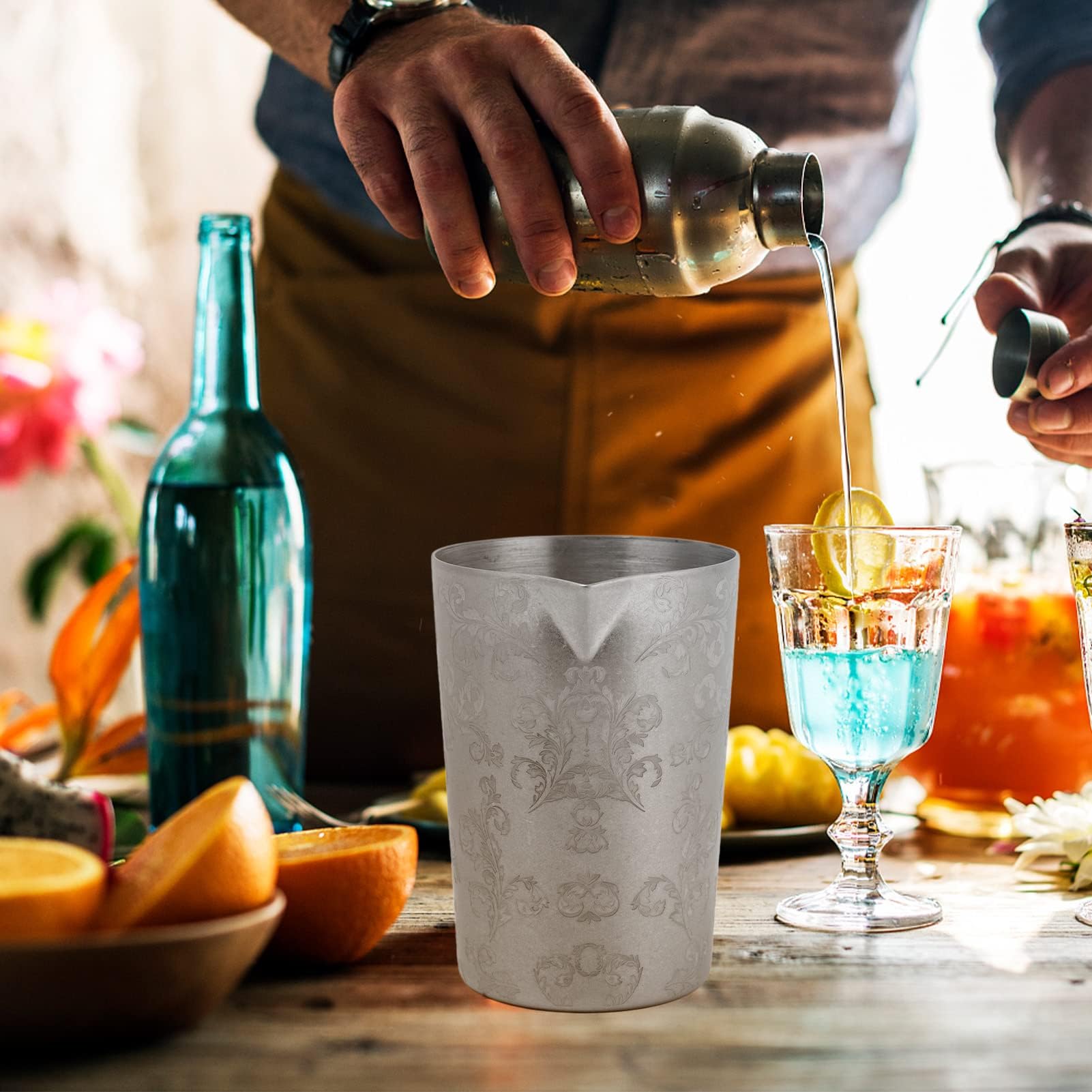 Mixing Glass Barman Acciaio, Bicchiere per Cocktail in Acciaio Inossidabile per Miscelazione Agitazione in Vetro perChe Tira lo Shaker perin Vetro per Miscelazione
