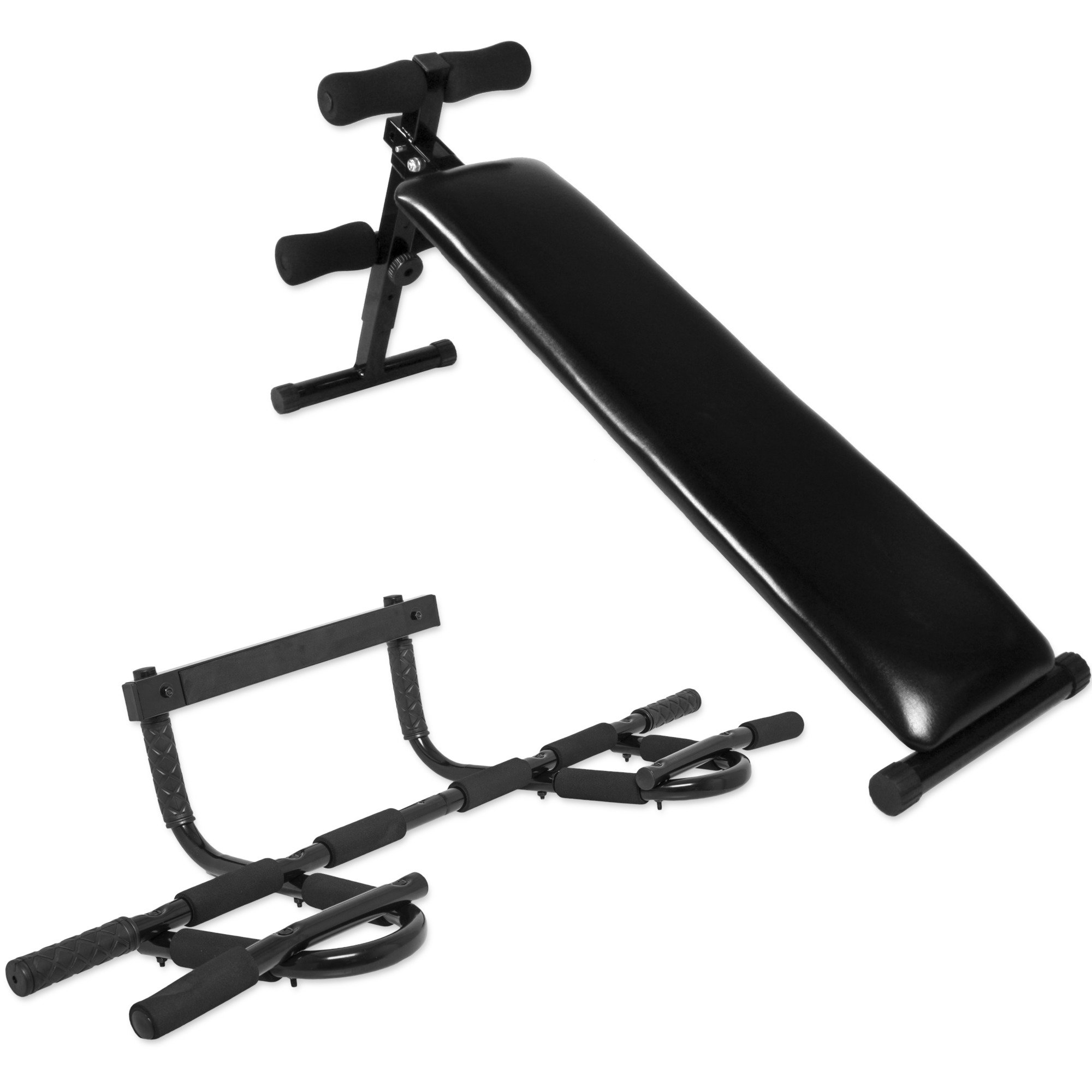 GORILLA SPORTS® Sit Up Bank und Klimmzugstange - für Türrahmen, Multifunktion, 10 Rutschfeste Griffe, Verstellbare Beinfixierung und Winkel, Klappbar, Stahl - Bauchtrainer, Rückentrainer, Pull Up Bar