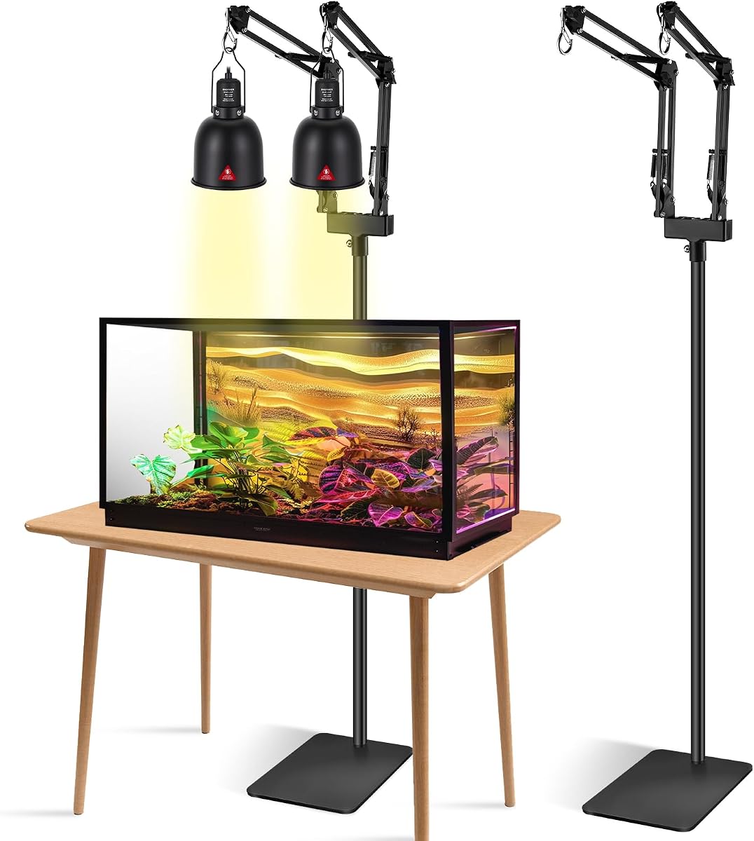 Dual Reptile Lamp Stand Reptile Light Stand with 2 Brackets | Height Adjustable (15.7 inch to 74.3 inch), For Hanging Heat Lamp Holder and Light Fixture
