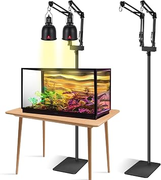 DXOPHIEX Dual Reptile Lamp Stand Reptile Light Stand with Two Flexible Brackets, Height Adjustable 15.7 inch to 74.3 inch for Hanging Heat Lamp Holder and Light Fixture