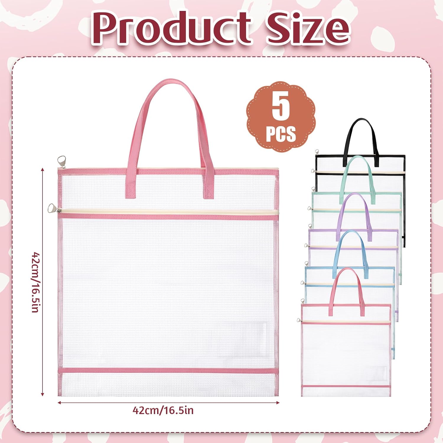 5 PCS Sew Project Bags 16 X 16 Inch Quilting Craft Organizer Storage Bags with Handle and Pocket, 5 Colors Transparent Mesh PVC Needlepoint Sewing Bag for Knitting Stitching Embroidery Cross Stitch