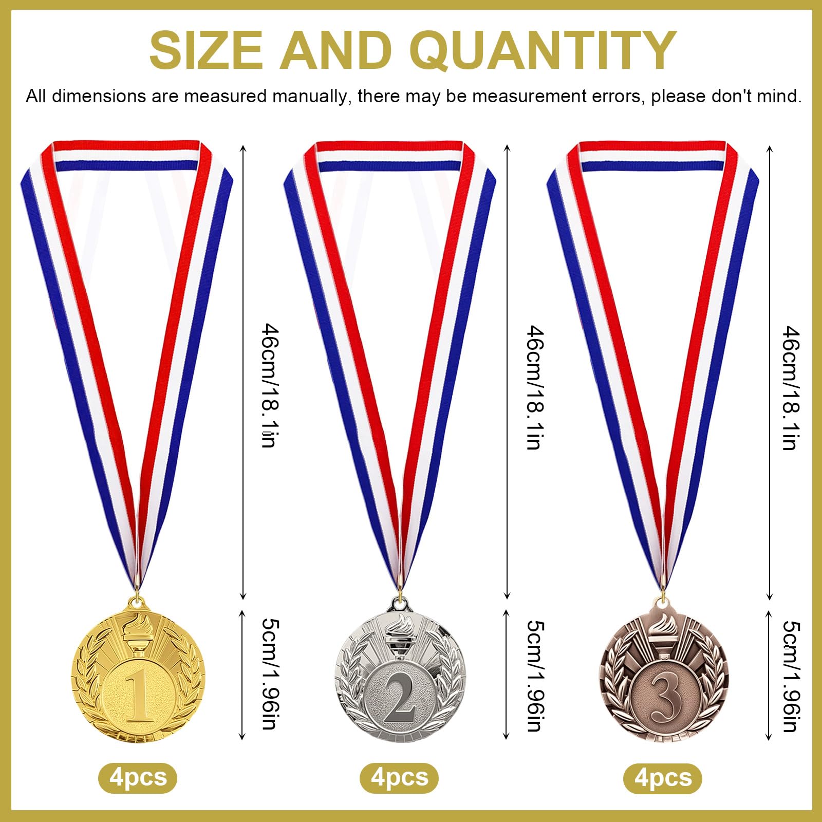 12 Pezzi Medaglie Bambini Metallo Medaglie Premiazioni Medaglia Oro Argento Bronzo Vincitore Medaglia con Nastri medaglie per Bambini Adulti Feste Sport Scolastico Concorsi Calcio (5 cm)