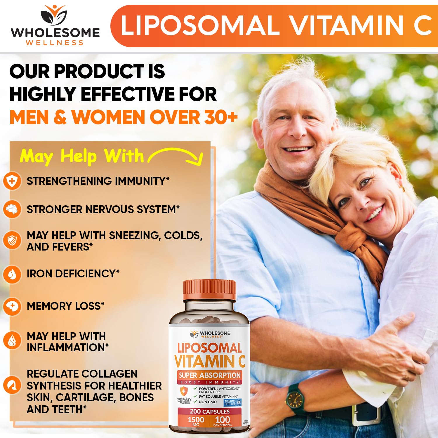 Wholesome Wellness Liposomal Vitamin C Capsules (200 Pills 1500mg Buffered) High Absorption, Immune System & Collagen Booster, High Dose Fat Soluble Immunity Support Ascorbic Acid, Natural Vegan — Amazon image 3