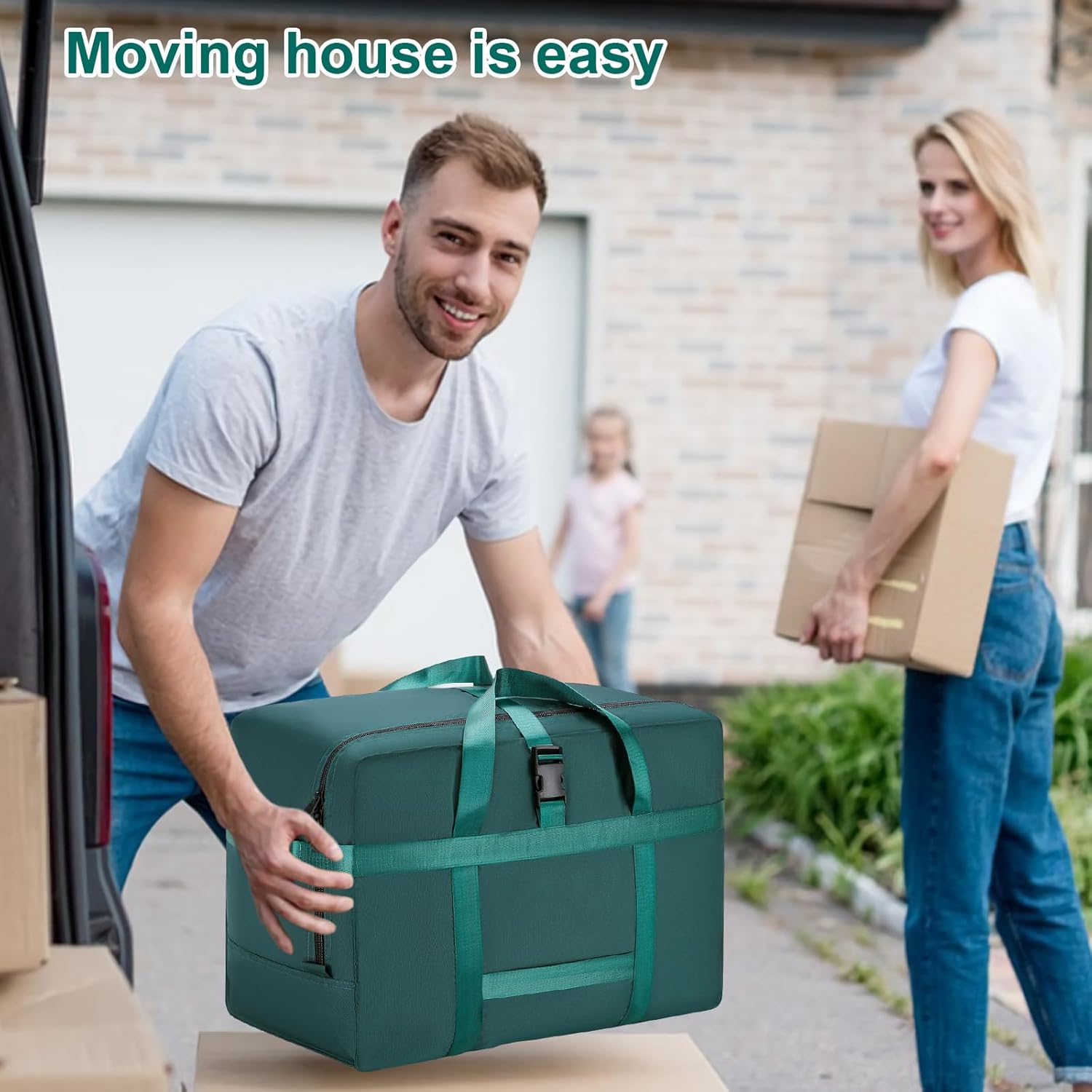 Foldable Moving Bags with Zipper and Handles,Heavy Duty Storage Packing Bags for College Moving (Army Green, Extra Large-70 * 32 * 44cm)