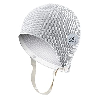 White , Small : Bubble Rubber Swim Cap - Small/White