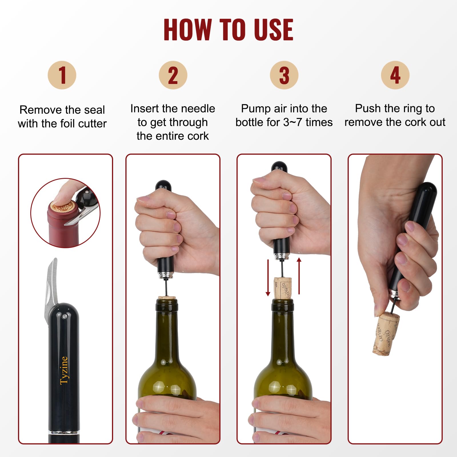 Abridor de botellas con bomba de presión de aire para vino con cuchillo de papel de aluminio para cortar botellas de vino, eficiente abridor de botellas de sacacorchos, herramienta fácil de