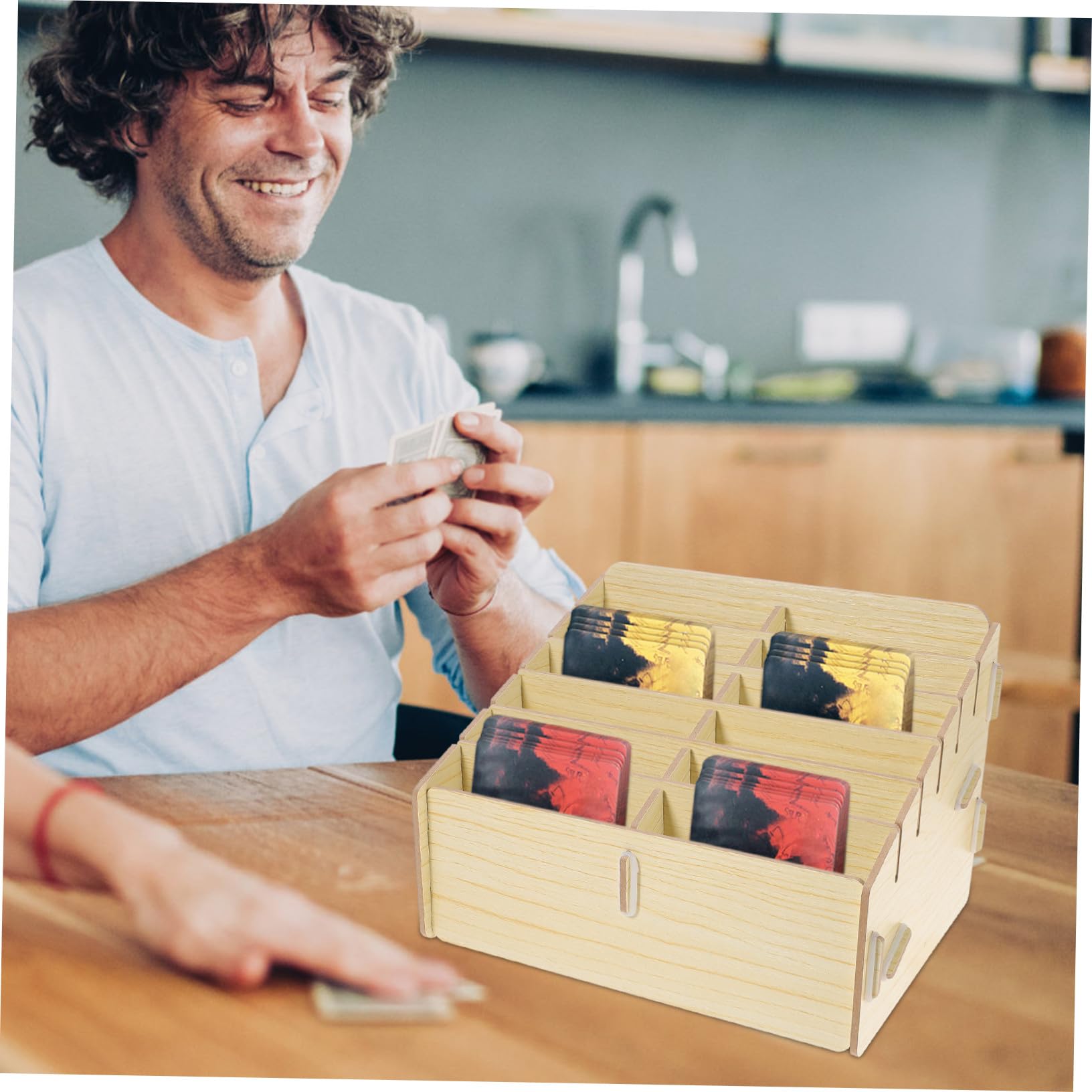 Caja de Almacenamiento para Madera Organizador Portátil de Compartimentos Estuche Compacto y Ligero para Clasificar y Proteger Tarjetas