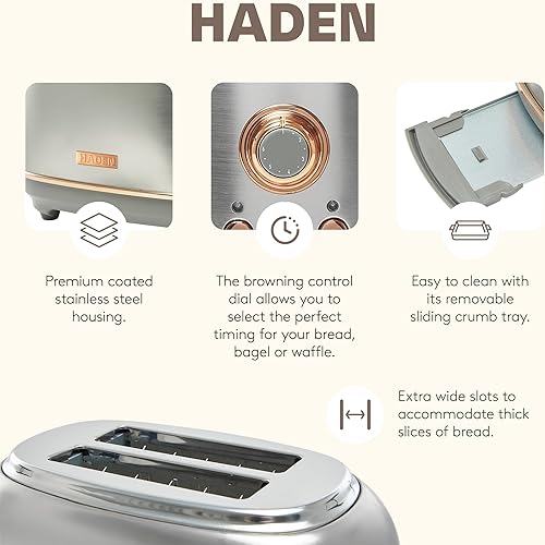 Miniatura 3 de HADEN Heritage - Cafetera retro programable de 12 tazas con tostadora de ranura ancha de 2 rebanadas con bandeja extraíble para migas, acerocobre
