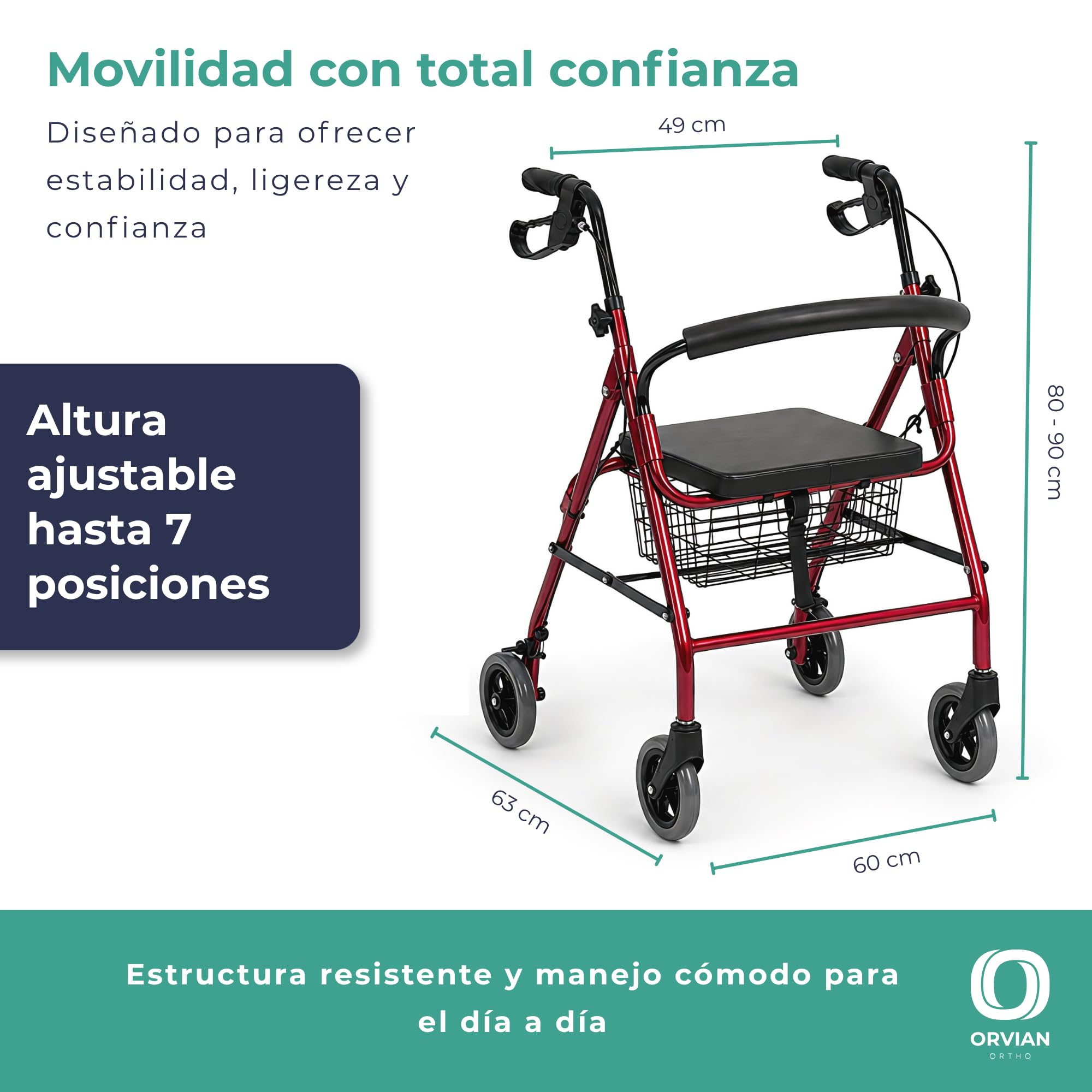 Andador para Ancianos Plegable con Frenos. Andador para Adultos con 4 Ruedas, Altura Regulable, Asiento Acolchado y Cesta. Caminador Estructura de Aluminio Ligero y Resistente. Hasta 136 Kg