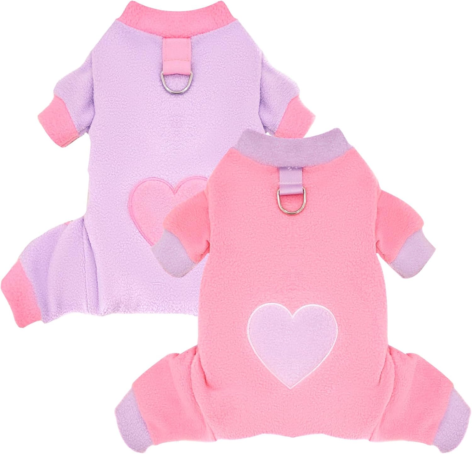 2 Pack Dog Pajamas Small Sized Dog Fleece Pajamas Cute Dogs Fleece Sweater Doggy Sweater Love Pattern Onesies for Pjs Small Dogs Valentines Clothes