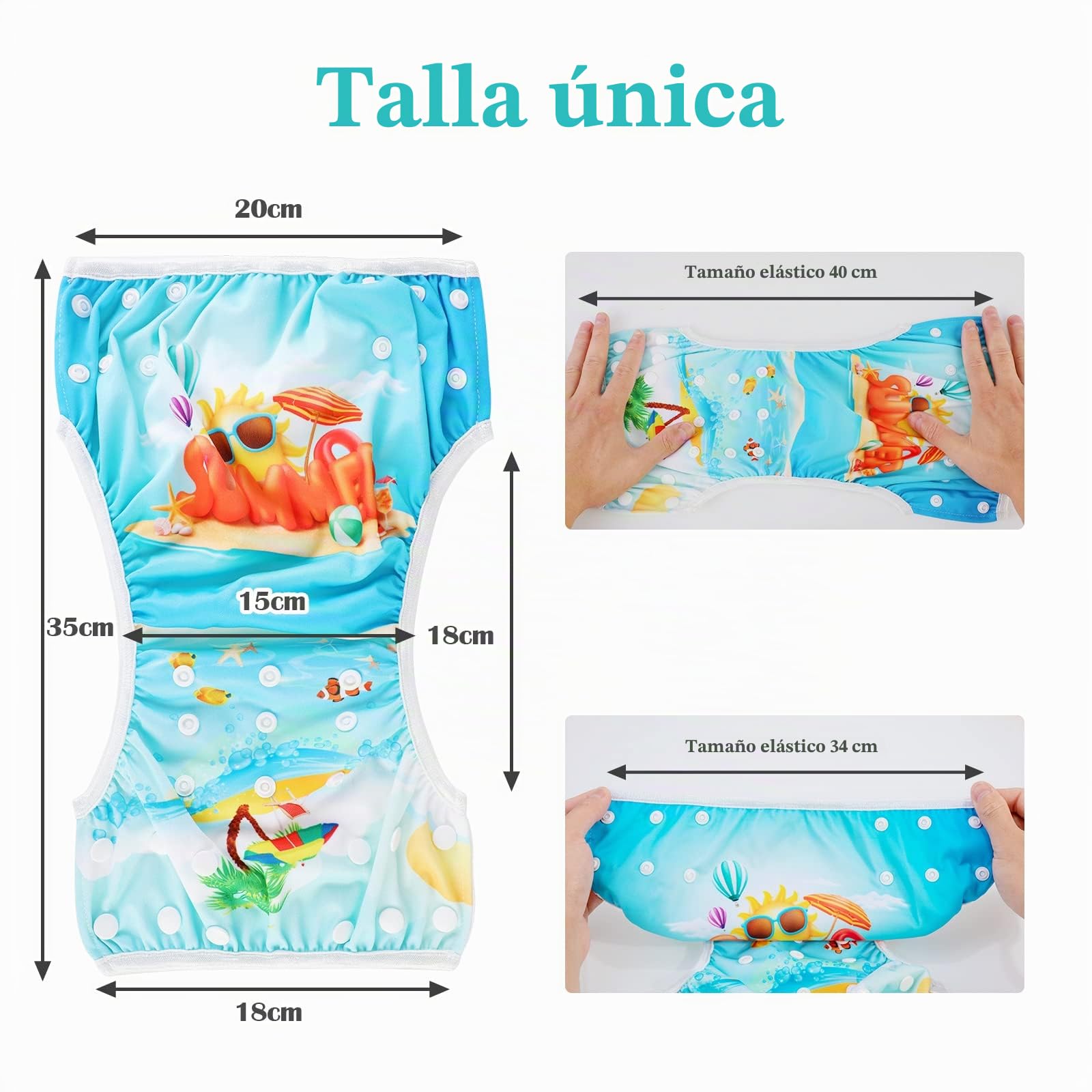 PHOGARY Pañal Bañador (2 Piezas) Pañal De Matar Pantalones De Entrenamiento, Pañales De Baño Para Niños Niñas 0-3 Años (3-10kg), Playa + Ballena