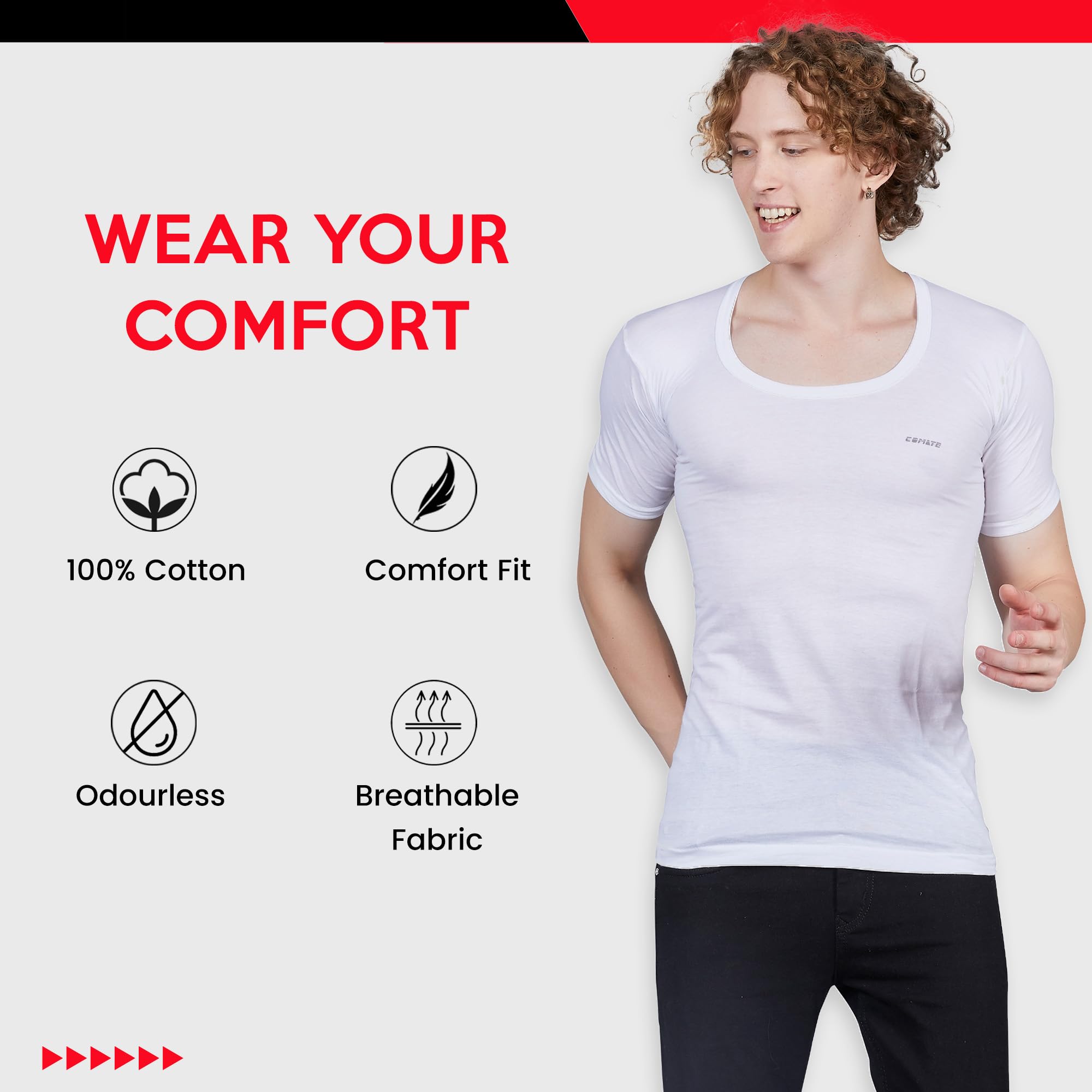 Shera Cotton Men Half Sleeve Vest, Men's Round Neck Half Sleeve Vest for Everyday Wear, Airflow Fabric, Lightweight and Comfortable - Pack of 2 White 1