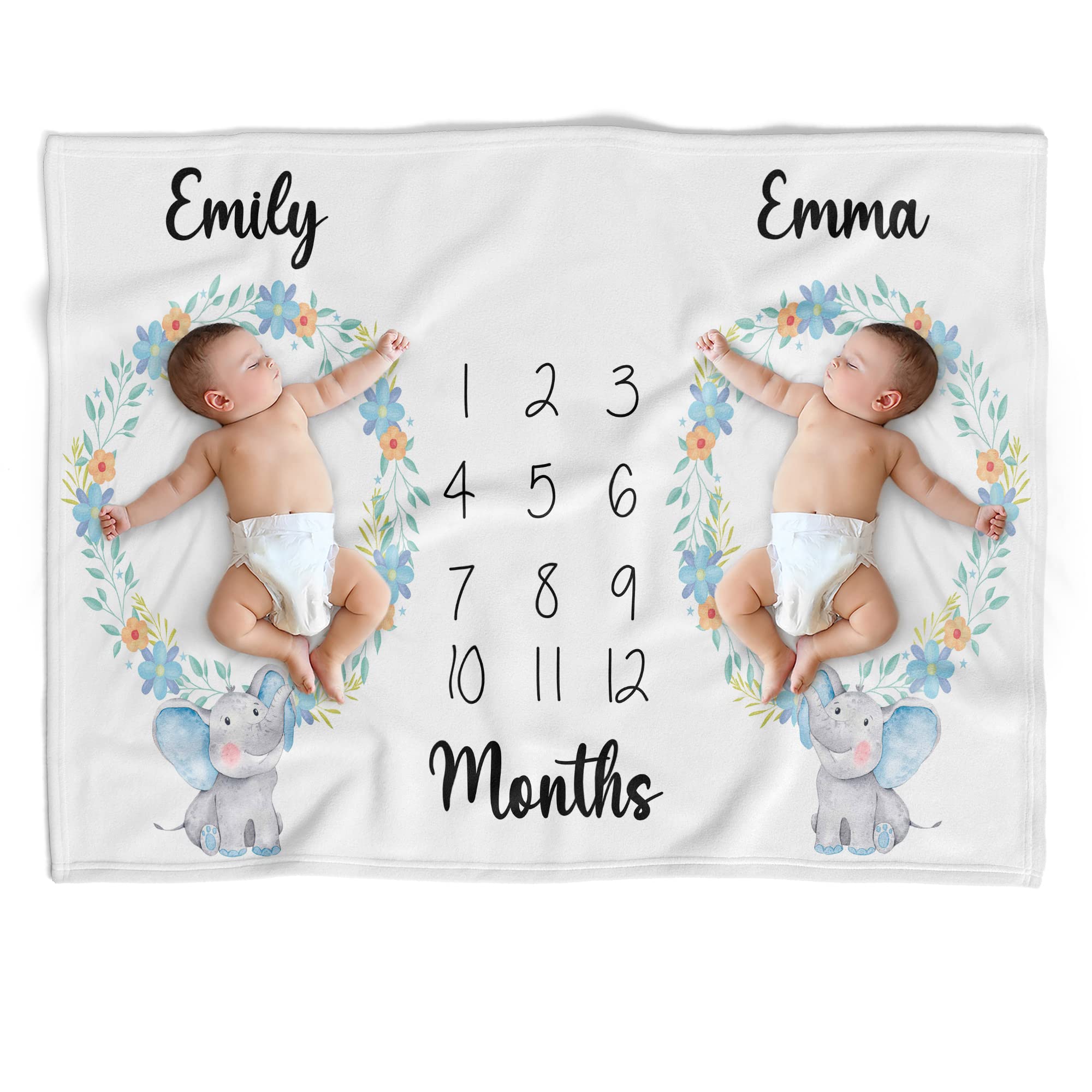 Personalized Milestone Blankets Gender Neutral For Twins,Elephant Baby Milestone Blanket Twins,Twin Monthly Milestone Blanket,Milestone Blanket For Twins,Twin Baby Blankets,Twin Milestone Baby Blanket