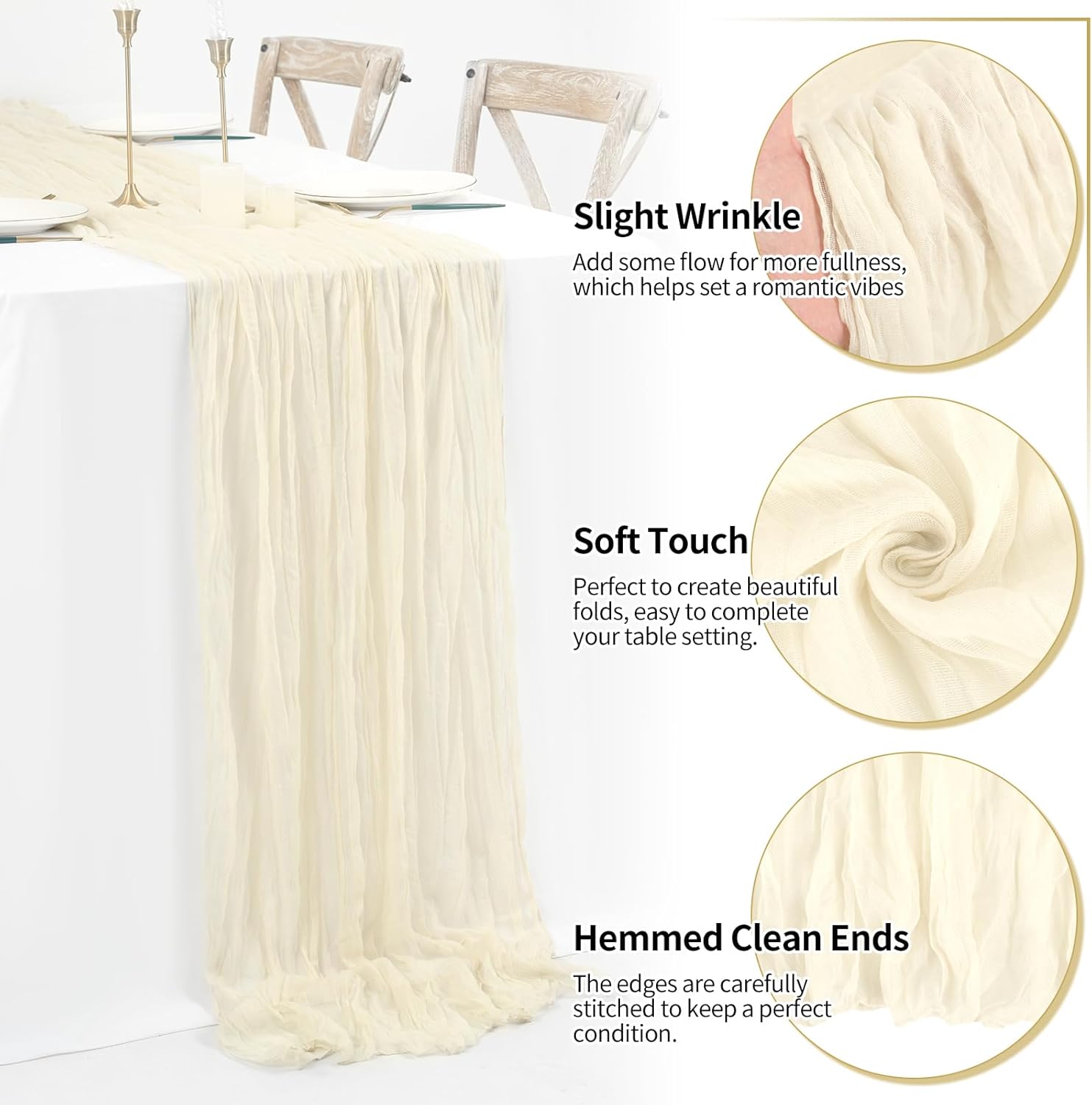 10 Pack Ivory Cheesecloth Table Runner 20 x 120 Inch Rustic Gauze Boho Cheese Cloth Table Runners 10Ft for Wedding Party Bridal Shower Decoration