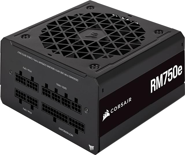 Corsair RM750e (2023) w Pełni Modularny, Niskoszumowy Zasilacz ATX - Zgodny z ATX 3.0 i PCIe 5.0 - Kondensatory o Temperaturze 105°C - Sprawność 80 PLUS Gold - Obsługa Modern Standby - Czarny