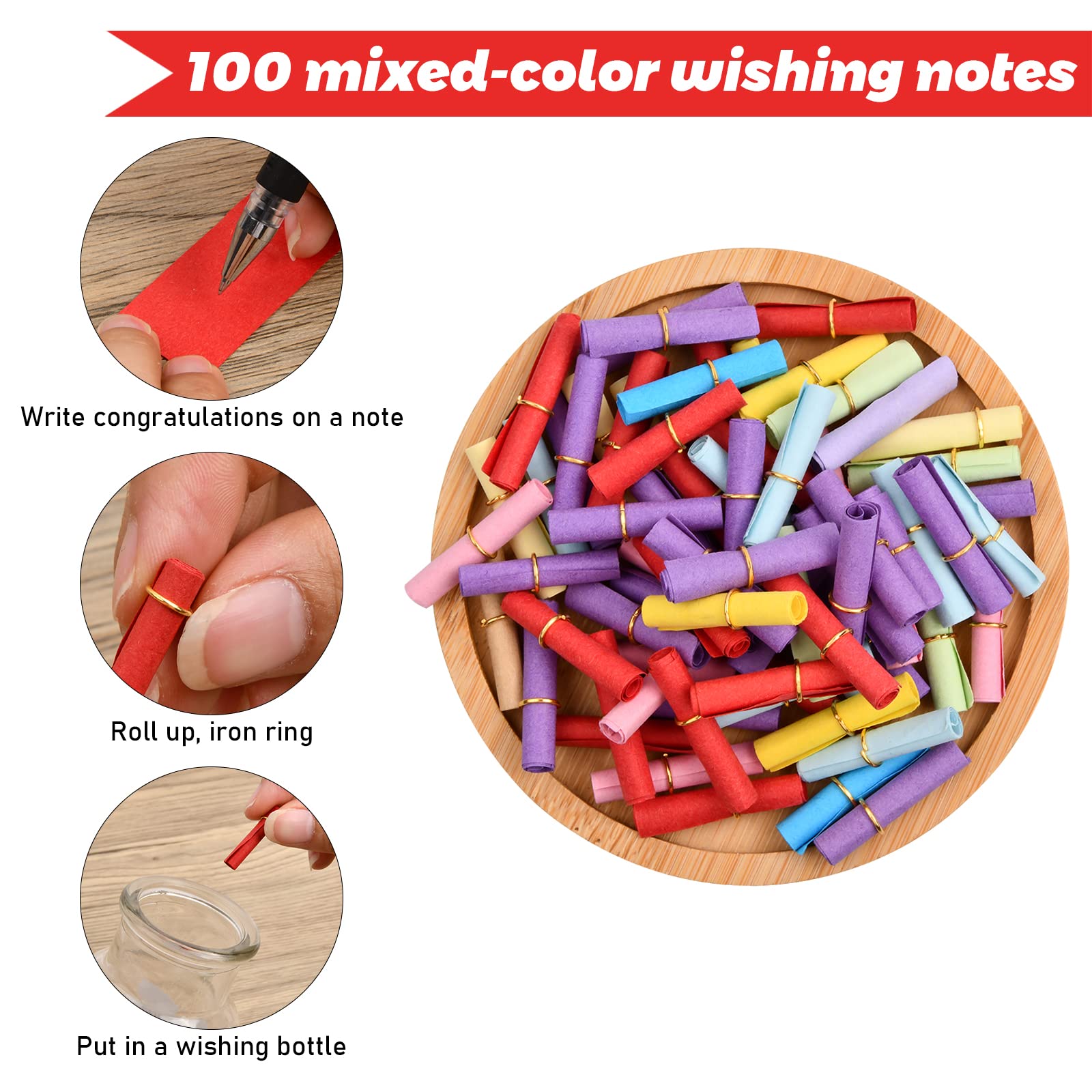 100 Rotolini Di Carta Per Desideri E Messaggi – Mini Pergamene Colorate Con Anello Dorato – Per Bottiglie Dei Desideri E Decorazioni