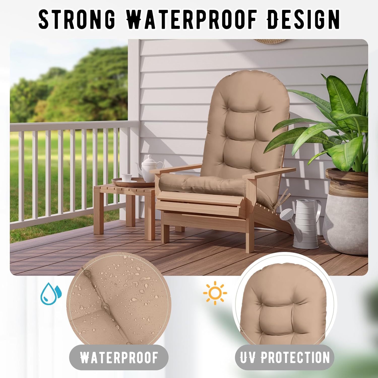 4 Pack Adirondack Chair Cushion, Waterproof Rocking Chair Cushion - Fade Resistant Patio Furniture Cushions, Thickened Patio Chair Pad for Outdoor and Indoor, 49x20x5 Inch