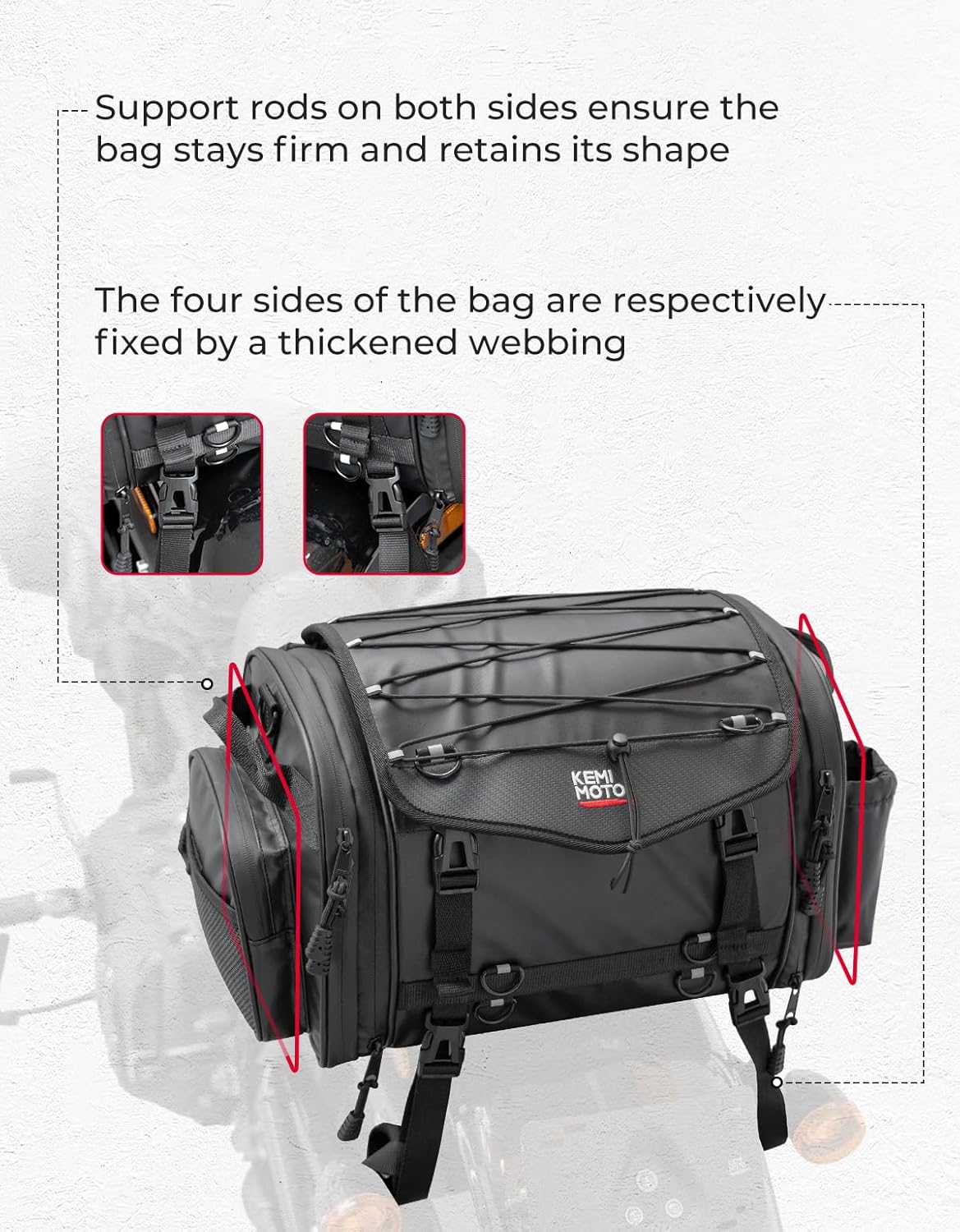 KEMIMOTO Motorcycle Travel Luggage Bags, 24-32L Expandable Large Capacity Motorcycle Tail Bag, Waterproof Rear Rack Trunk, Motor Pannier Bag with Rain Cover and Straps - Image 5