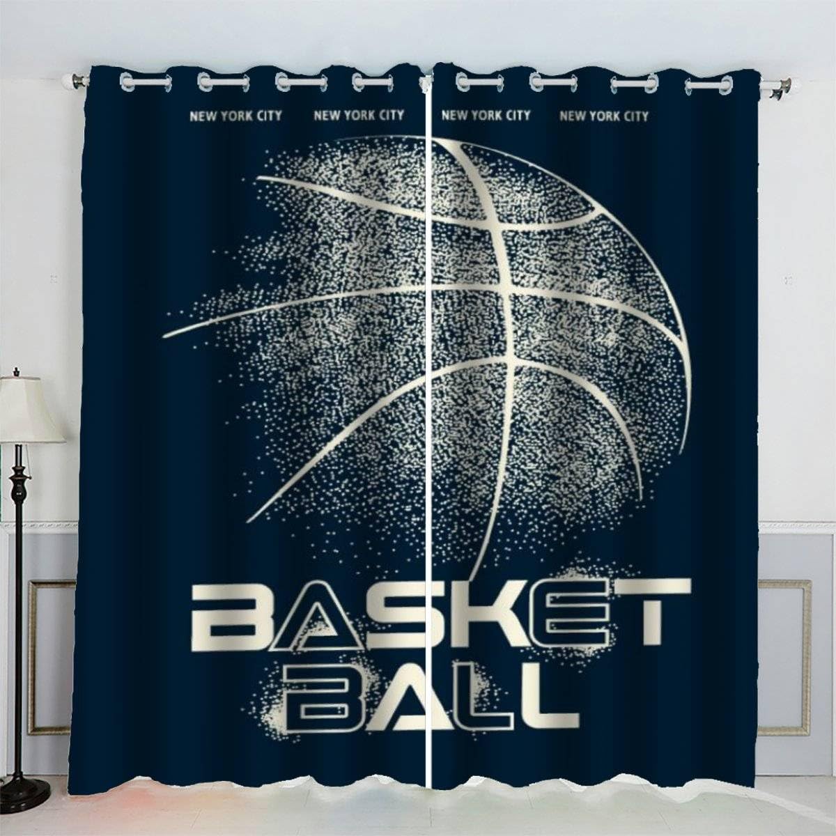 AKATIE Blackout Curtain Basketball Kid Insulated Drapes Vintage 3D Print Eyelet Window Curtains for Boys Girls Teens Children kids Bedroom Set of 2 Panels (W150xL166cm)