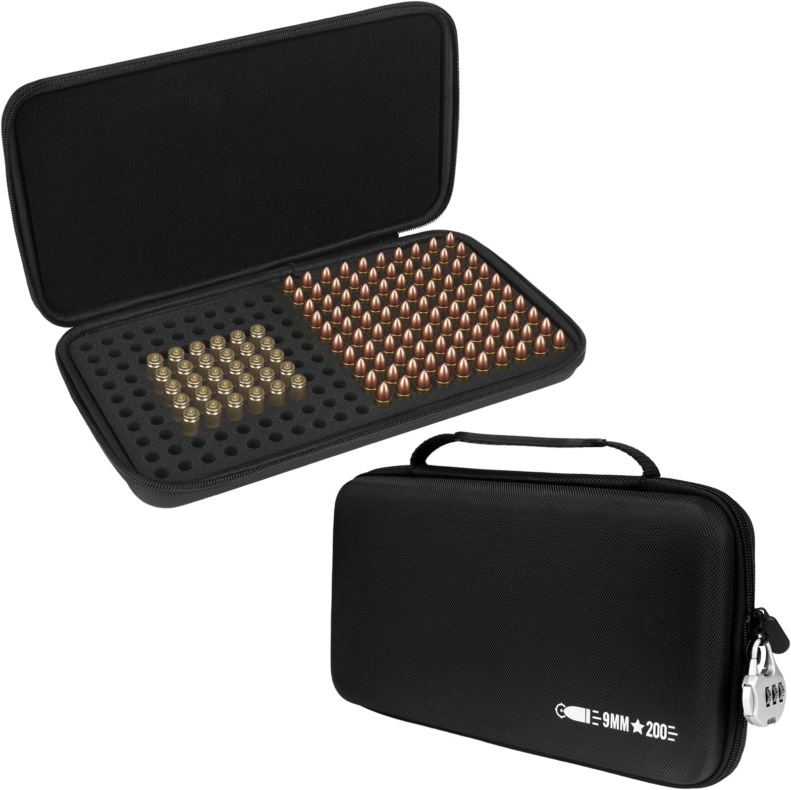 200 Round 9MM Ammo Case, Locking Travel Safe Storage Box for 9MM Luger, 380 ACP, 32 ACP, 30 Luger, 32 S&W, 40 S&W