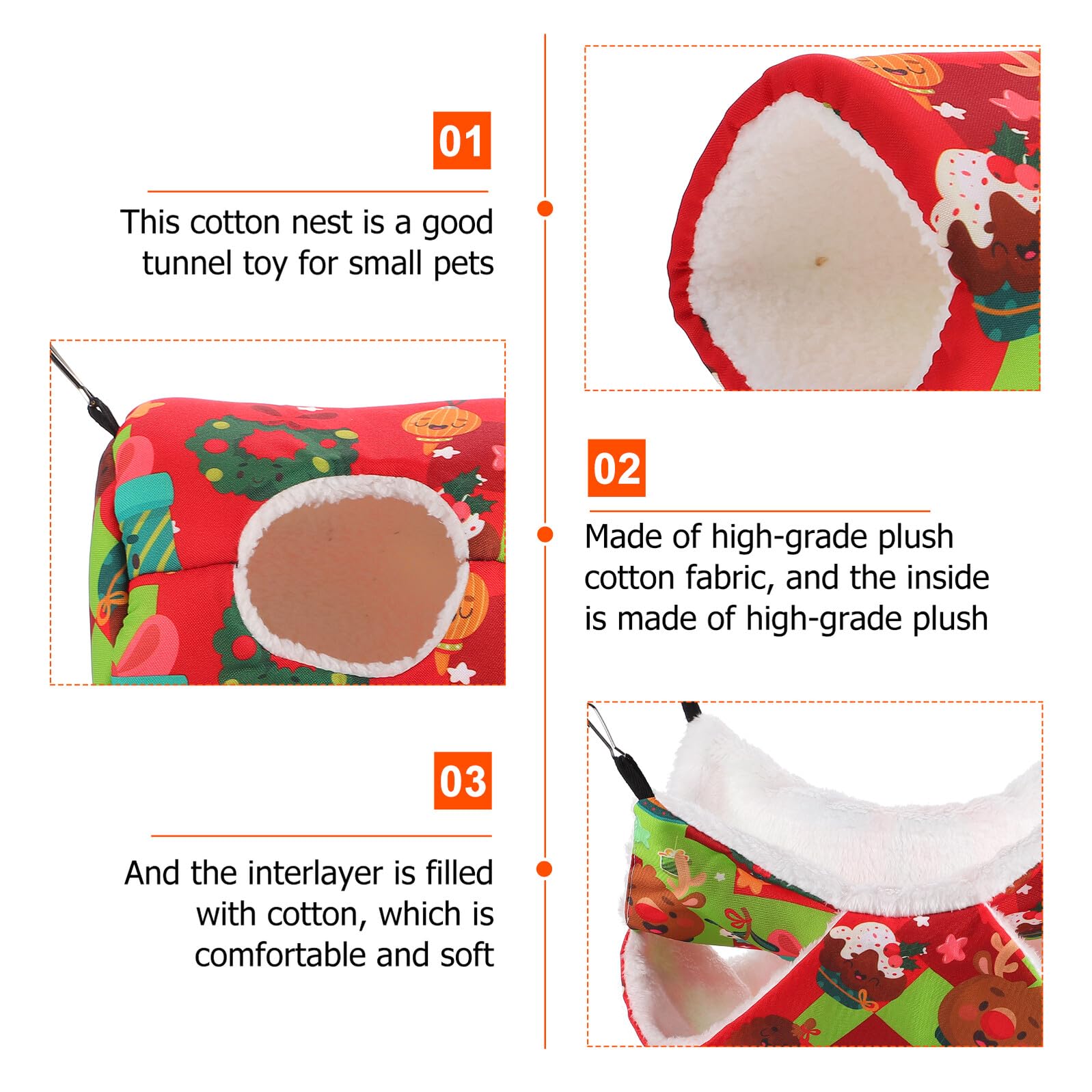 3 Stück Weihnachts Hängematten für Hamster aus Robustem Material Winter Warmnest mit Tunnel Kleines Haustier Schlafbett In Leuchtendem Rot