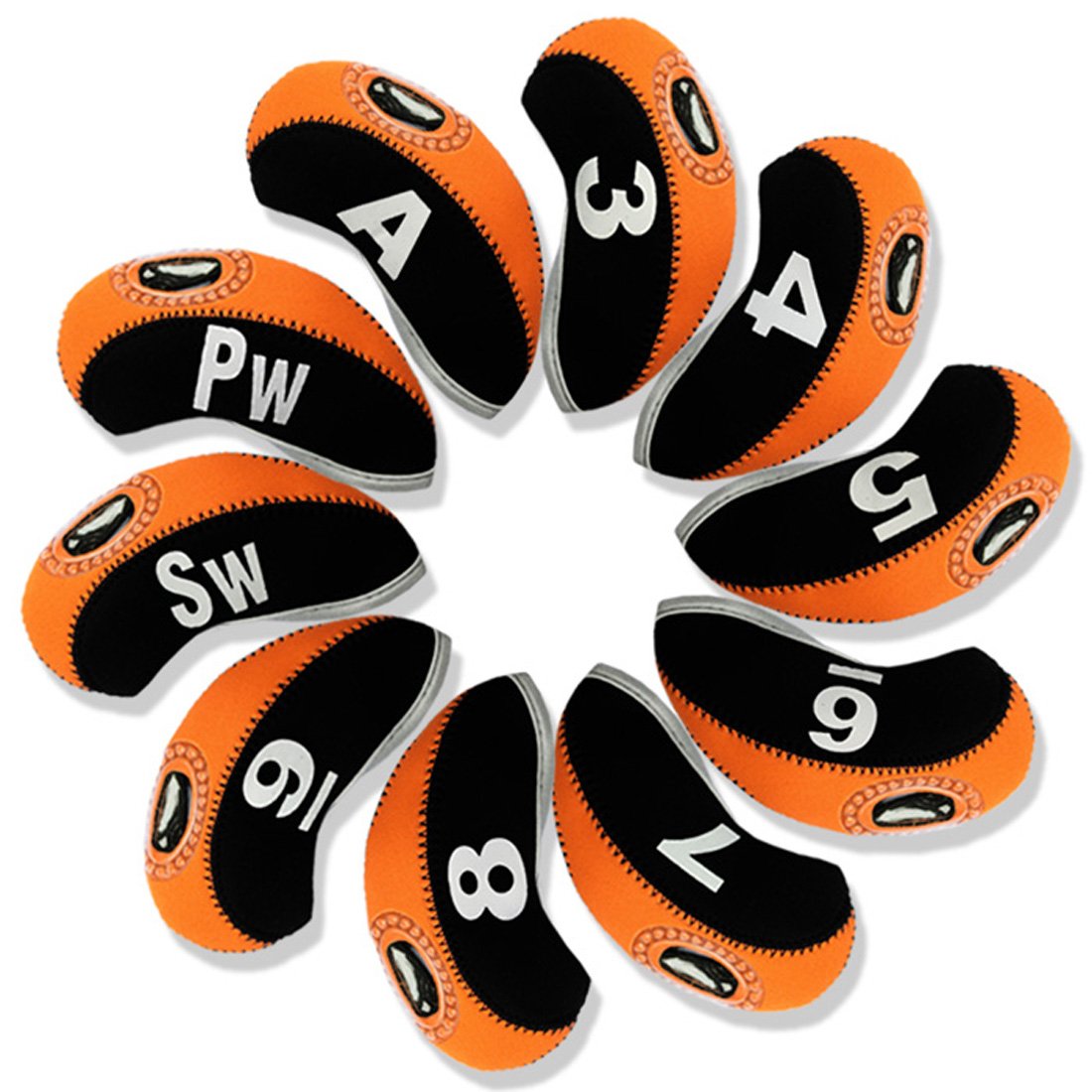 Andux Number Print Golf Iron Club Head Covers with Transparent Window 10pcs/Set