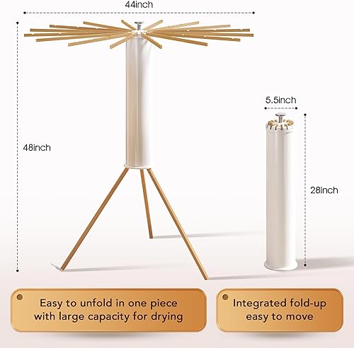Miniatura 3 de Trípode plegable para secado de ropa, madera de haya y soporte de lavandería portátil, colgador plegable que ahorra espacio con 16 brazos para