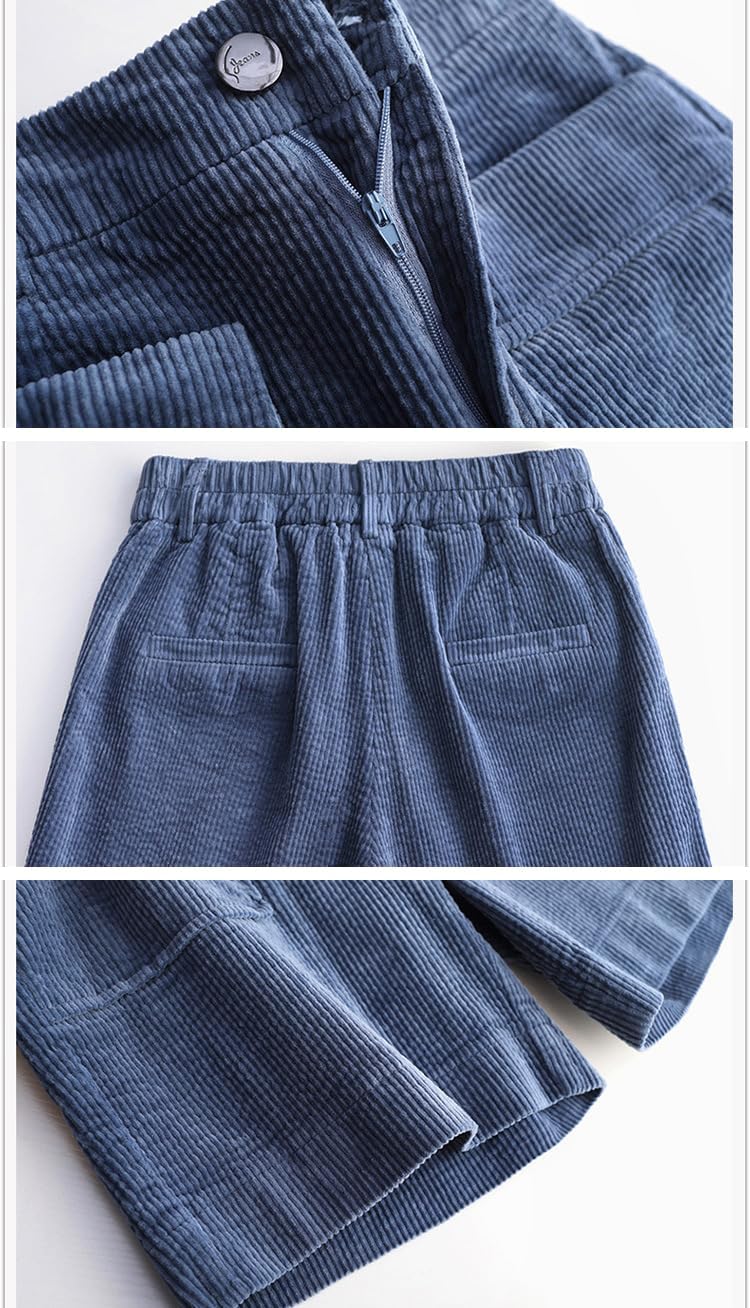 chouyatou Women's Cute Wide Leg Corduroy Shorts High Elastic Waisted Corduroy Short Pants with Pockets
