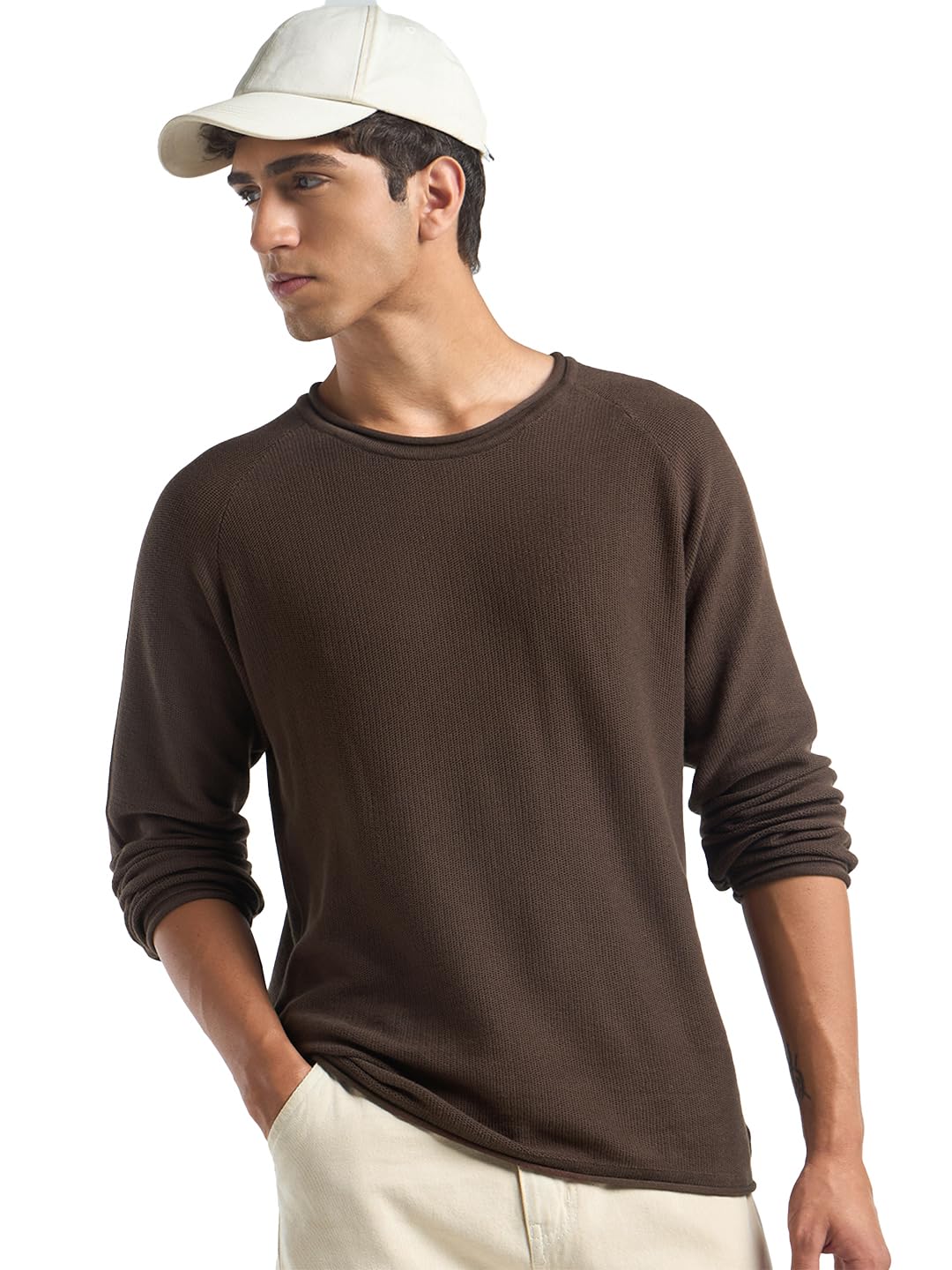 bewakoof Men's Solid Regular Fit Raglan Sleeve Round Neck Pure Cotton Sweater-picture-37
