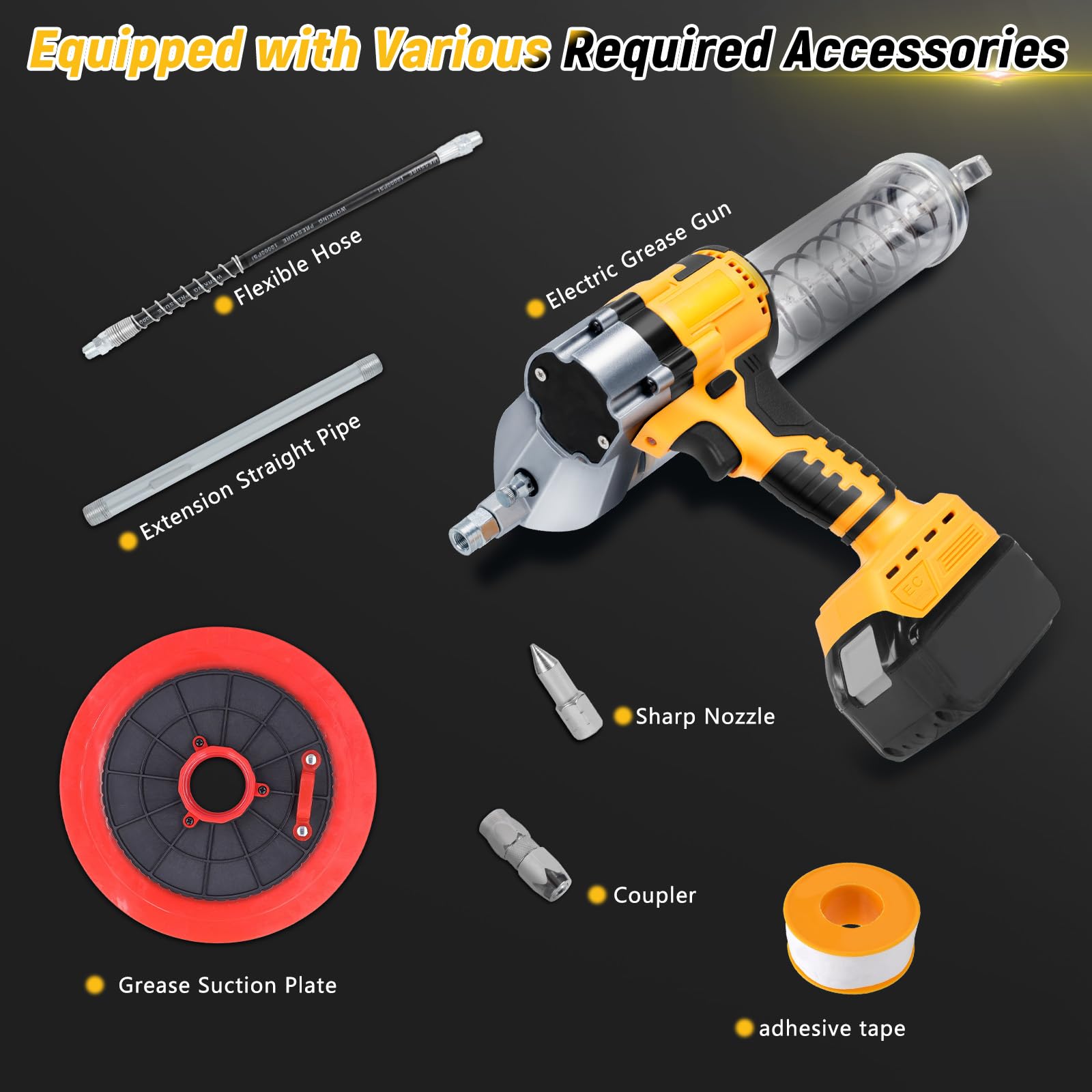 WingFly Pistola Per Grasso Compatibile Con Dewalt 18 V, 20 V, 13000 PSI, motore senza spazzole, 600 ml, Ingrassatore per lubrificare veicoli e macchine (senza batteria)