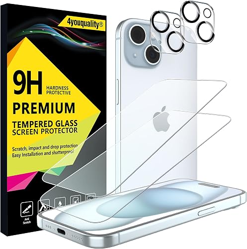 4youquality 4-in-1 for iPhone 15 Screen & Camera Lens Protector